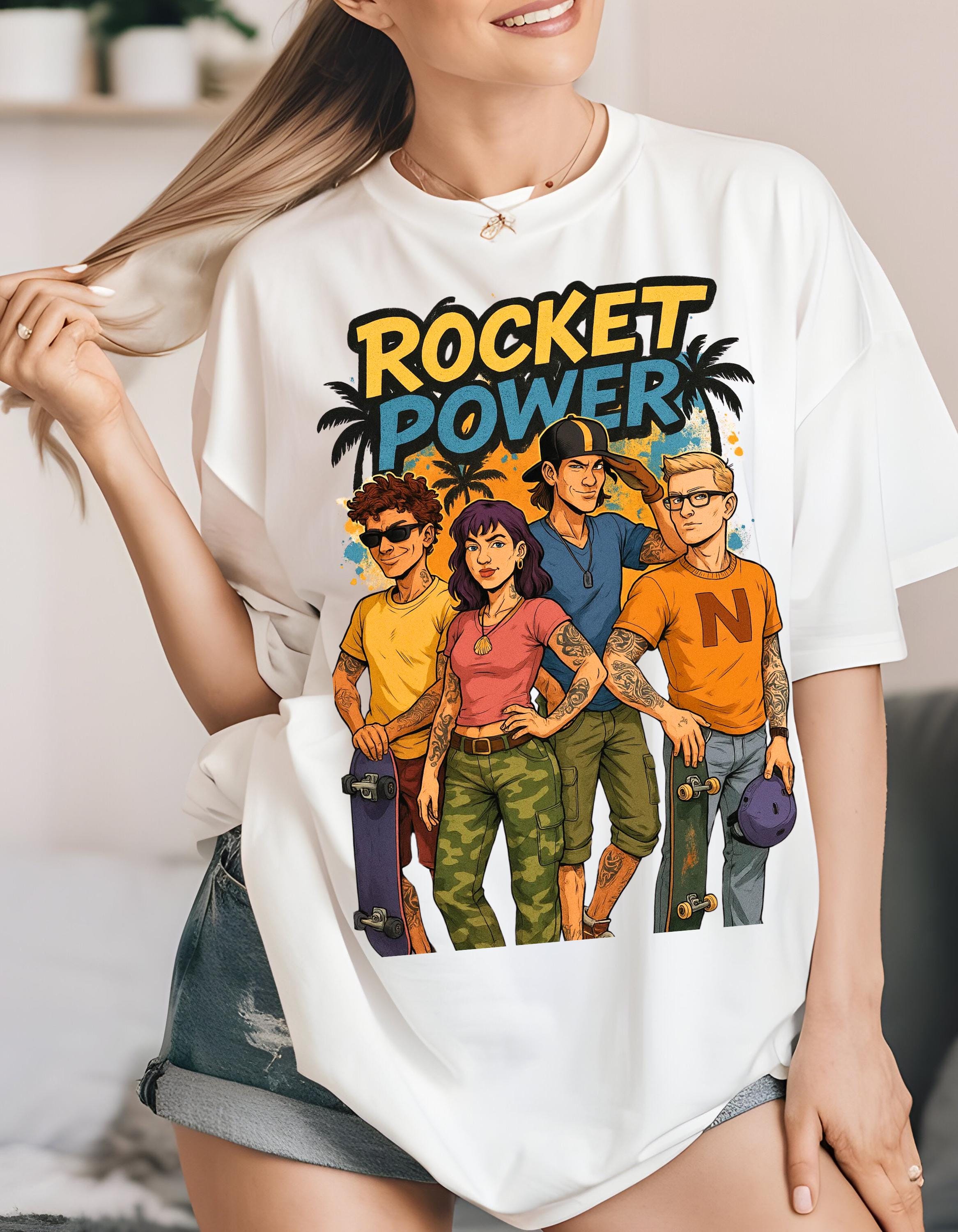 Rocket Power Cartoon Tee: Unisex Garment-Dyed Graphic T-shirt
