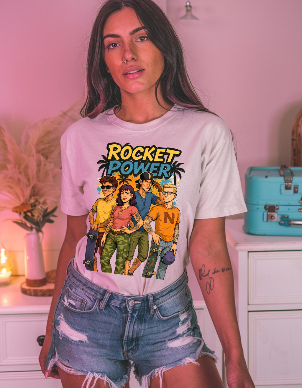 Rocket Power Cartoon Tee: Unisex Garment-Dyed Graphic T-shirt