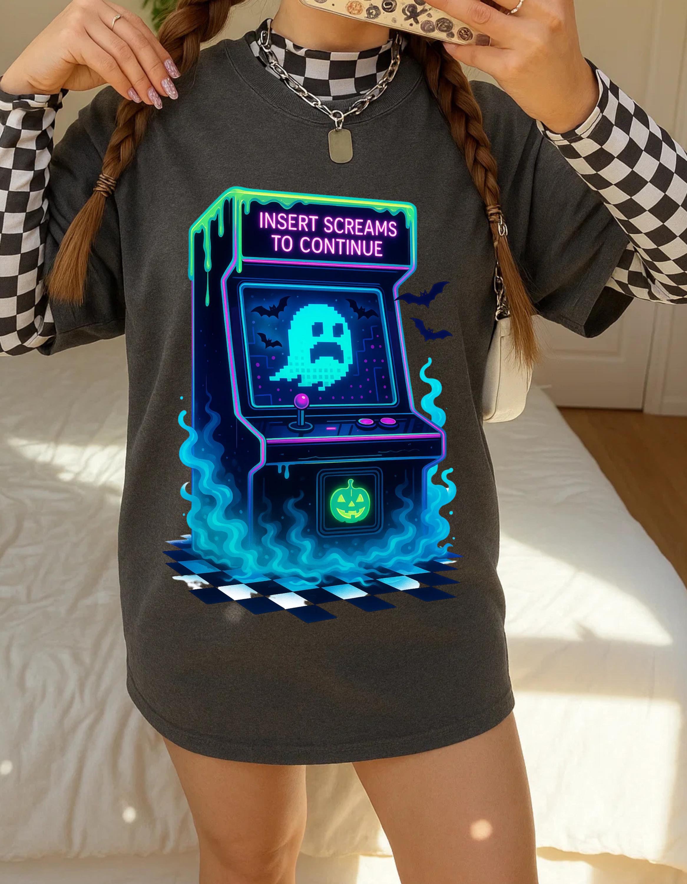 Parody Retro Arcade Ghost Gamer Tee - Unisex Cotton Halloween Costume Shirt - Fun Gaming Gift