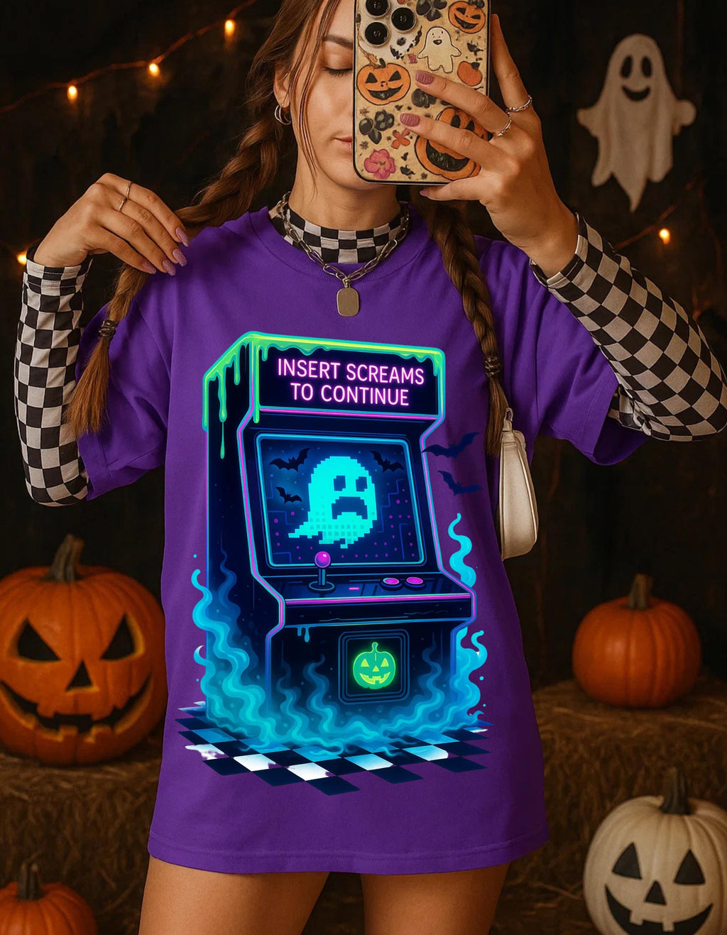 Parody Retro Arcade Ghost Gamer Tee - Unisex Cotton Halloween Costume Shirt - Fun Gaming Gift