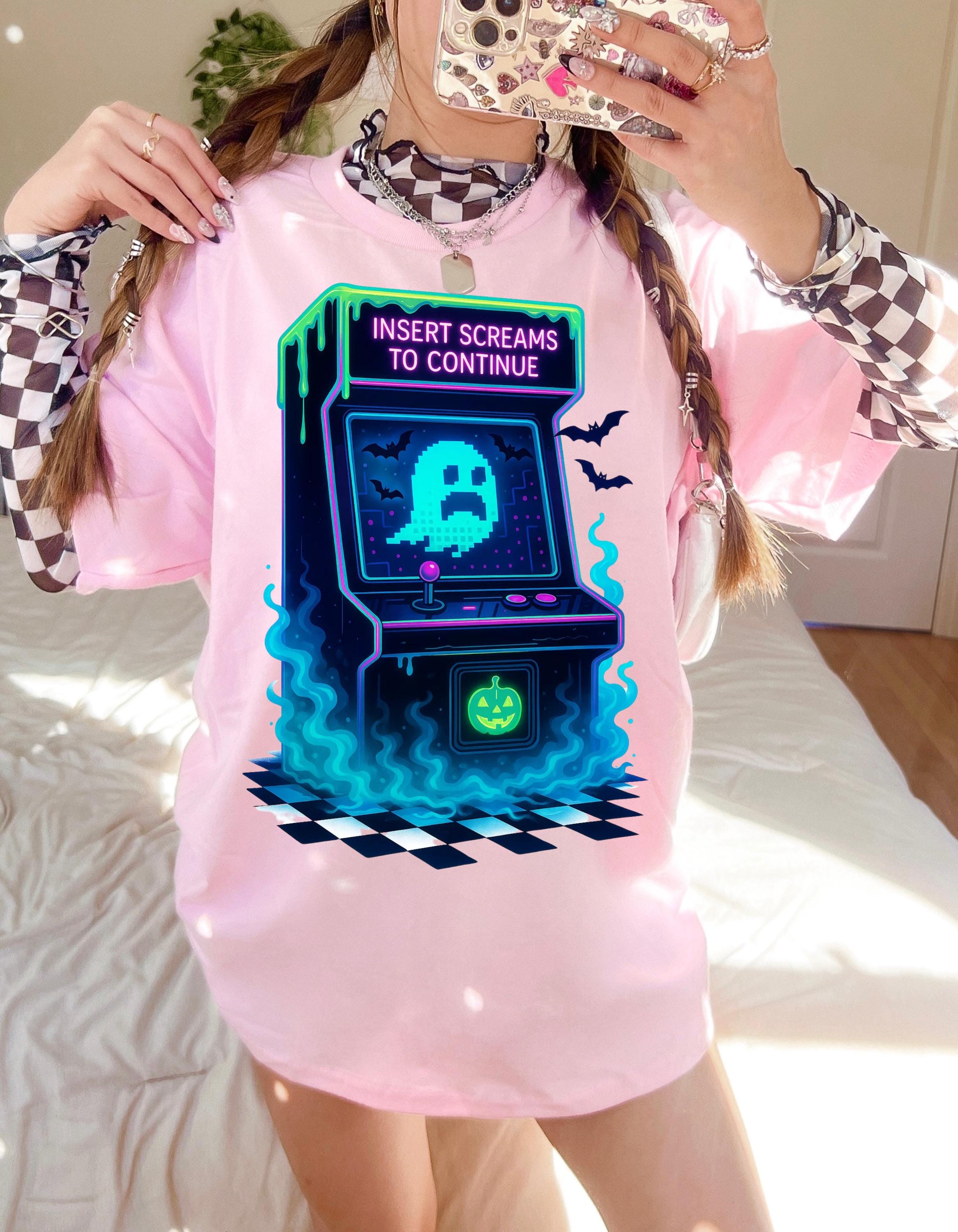 Parody Retro Arcade Ghost Gamer Tee - Unisex Cotton Halloween Costume Shirt - Fun Gaming Gift