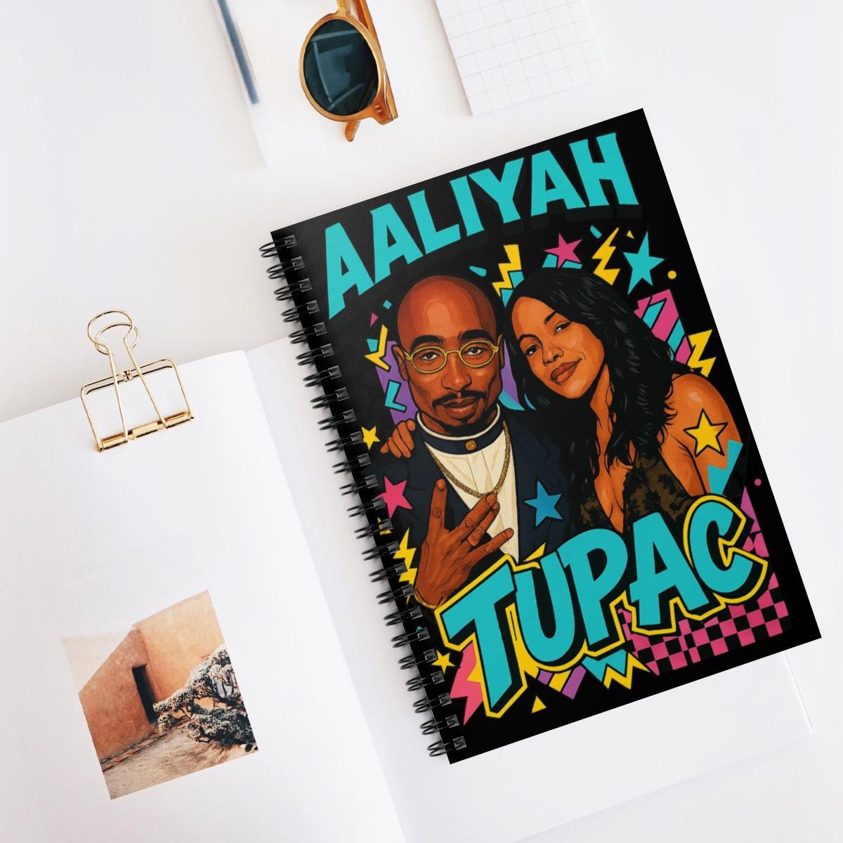 Parody Colorful Music Icon Spiral Notebook - Ruled Line Journal | Vintage Hip Hop Inspired Stationery Gift