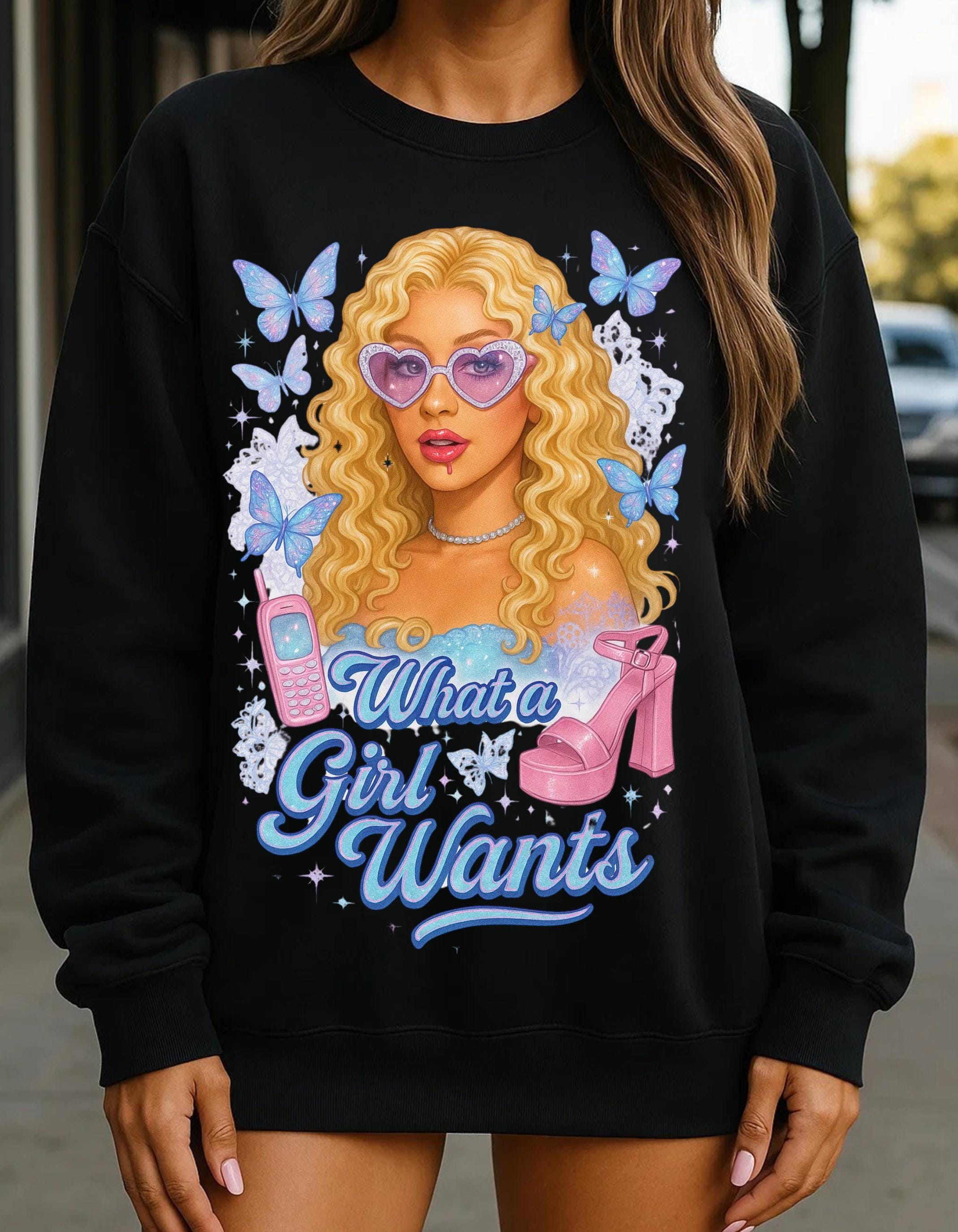 Butterfly Graphic Crewneck Sweatshirt: Trendy Parody Fashion