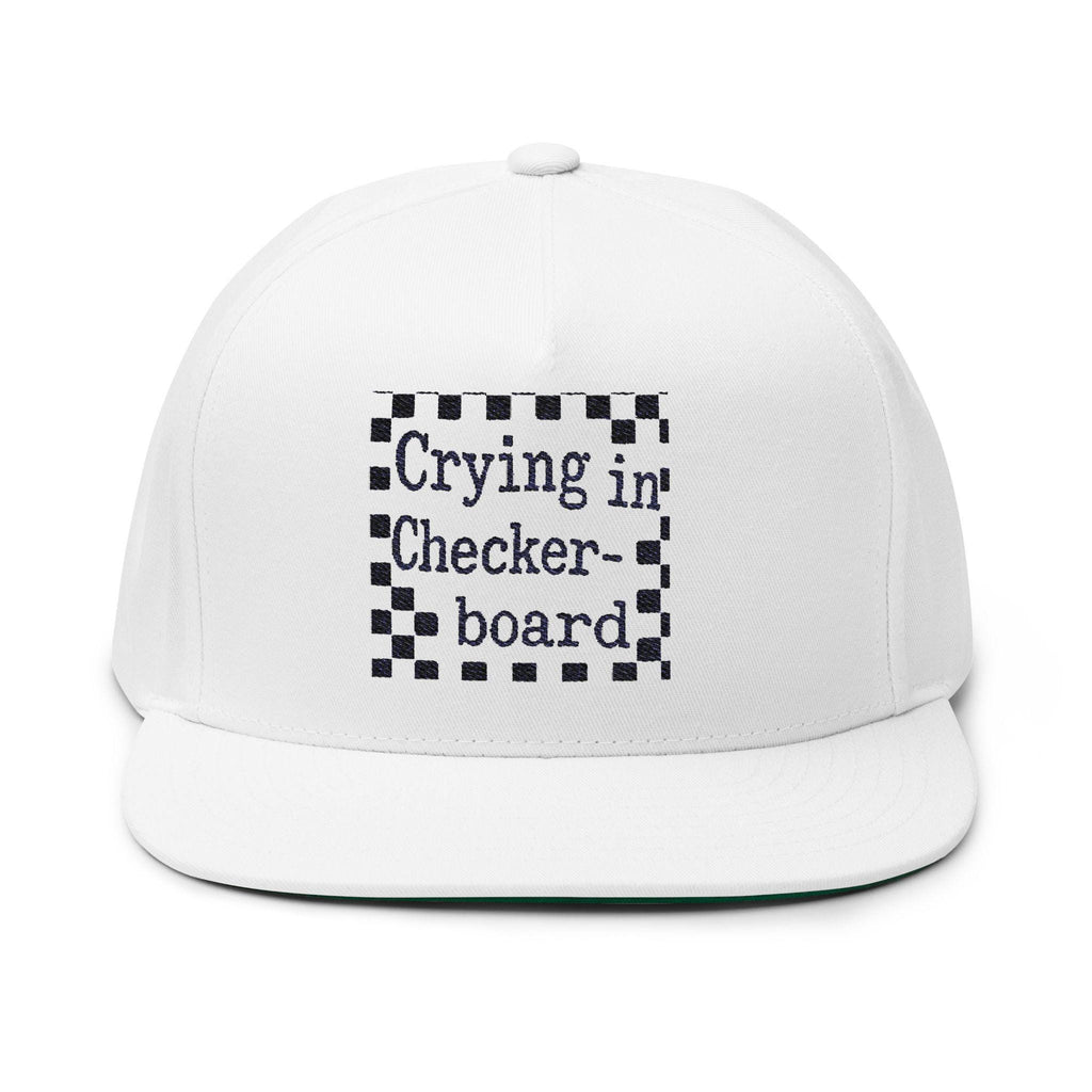 Crying Checkerboard Flat Bill Cap: Trendy Cotton Twill Snapback