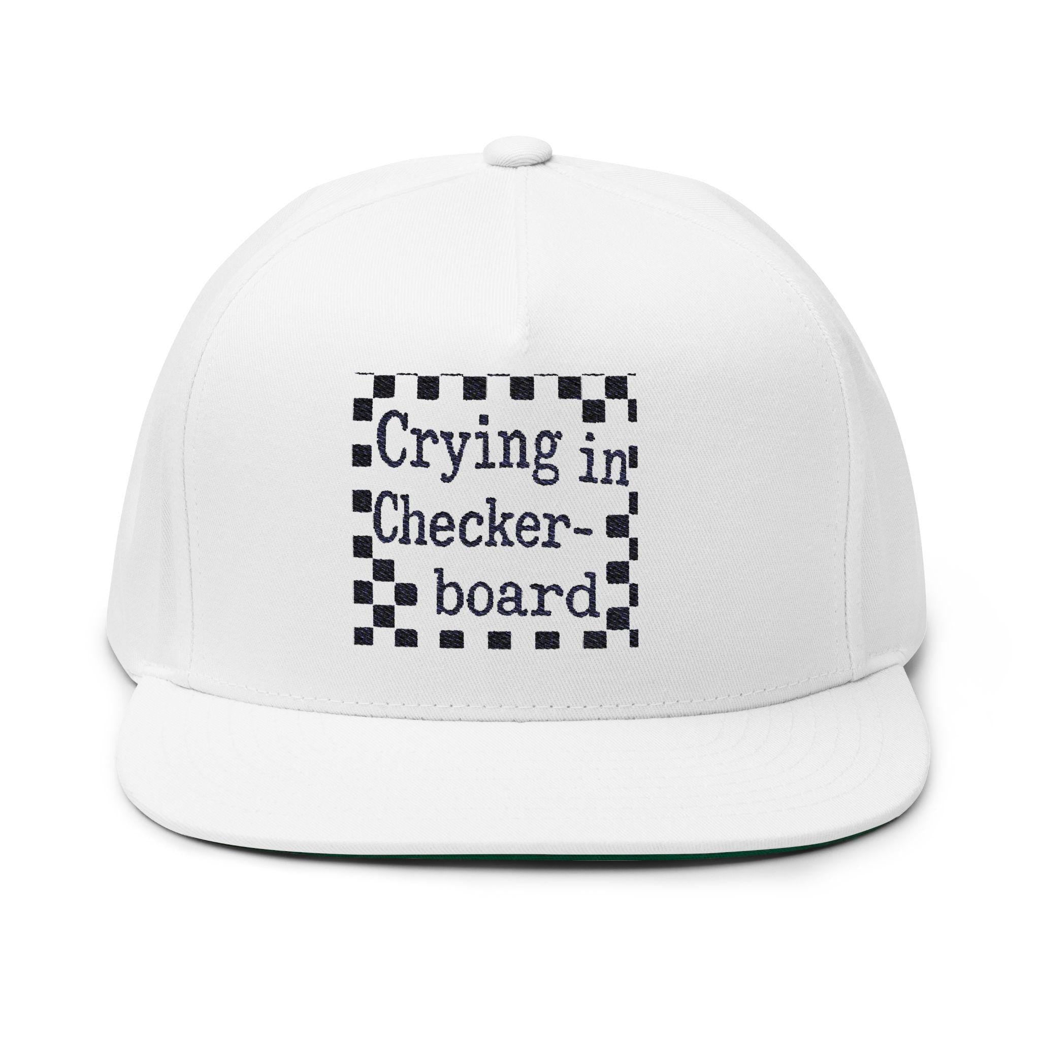 Crying Checkerboard Flat Bill Cap: Trendy Cotton Twill Snapback