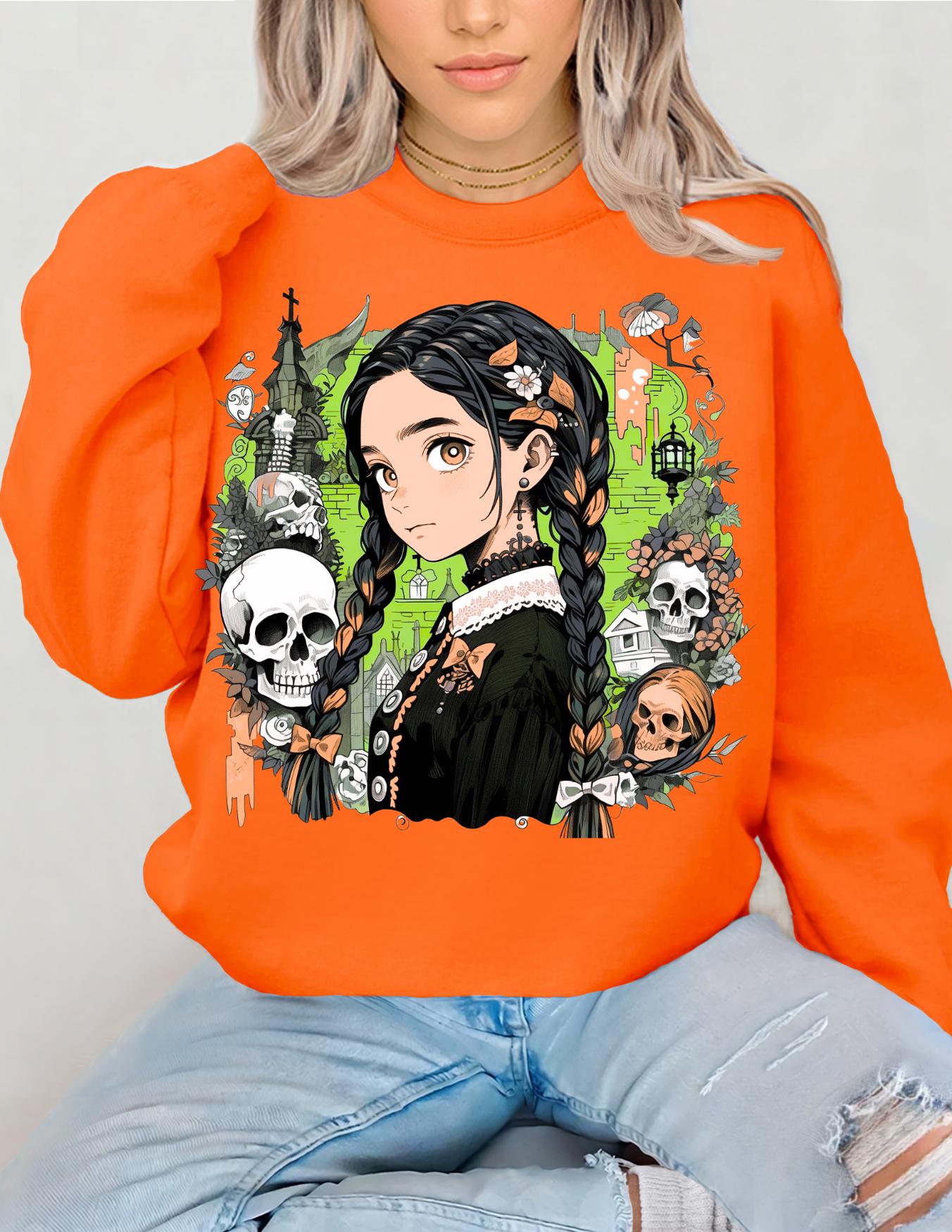Parody Gothic Anime Crewneck: Spooky Halloween Streetwear for Teens & Young Adults - Cozy Unisex Fashion