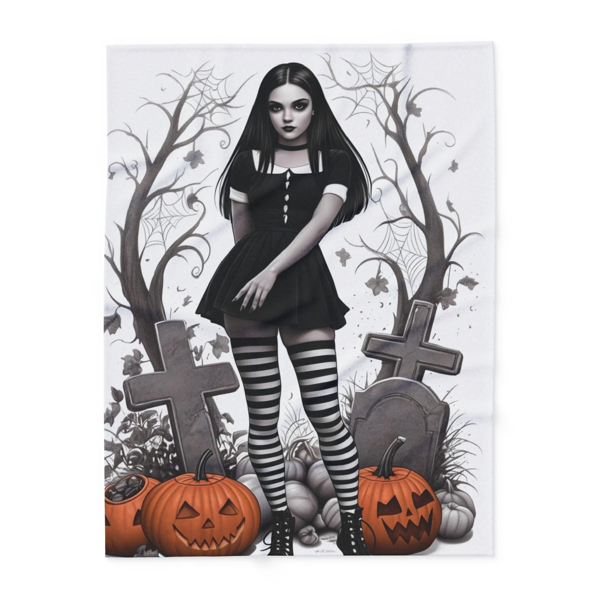 Parody Gothic Halloween Fleece Throw | Spooky Autumn Decor | Cozy Blanket for Dark Home Accents