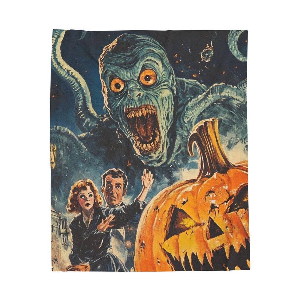 Spooky Movie Night Velveteen Throw Blanket: Halloween Haunted House Decor