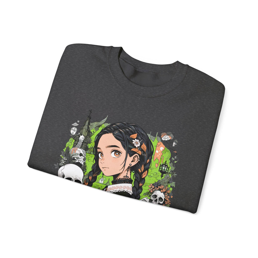 Parody Gothic Anime Crewneck: Spooky Halloween Streetwear for Teens & Young Adults - Cozy Unisex Fashion