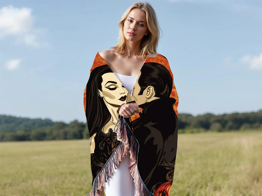 Gothic Romance Woven Cotton Blanket: Parody Throw with Fringe