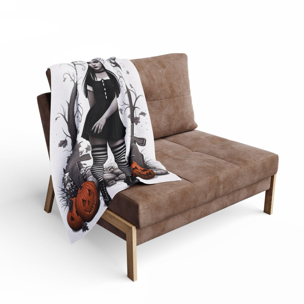 Parody Gothic Halloween Fleece Throw | Spooky Autumn Decor | Cozy Blanket for Dark Home Accents