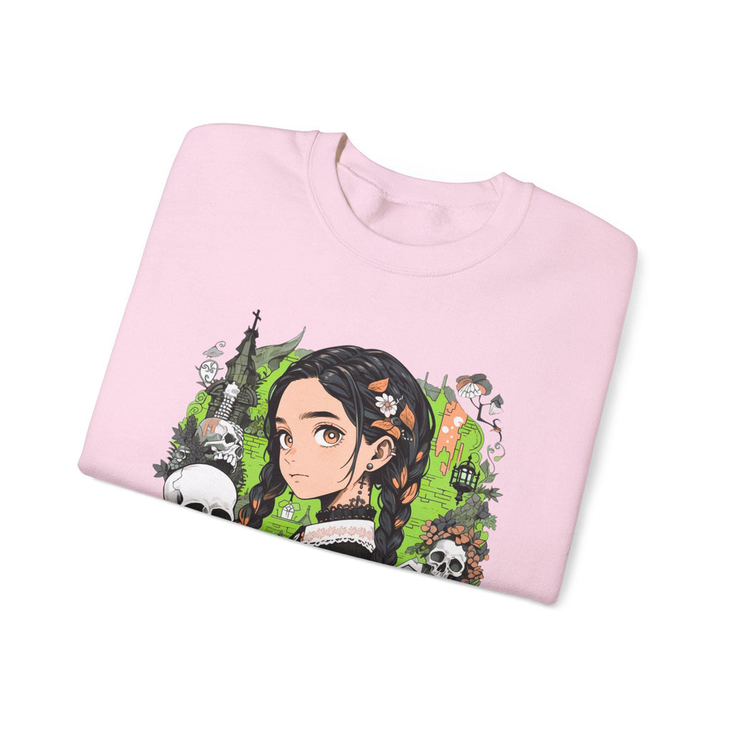 Parody Gothic Anime Crewneck: Spooky Halloween Streetwear for Teens & Young Adults - Cozy Unisex Fashion