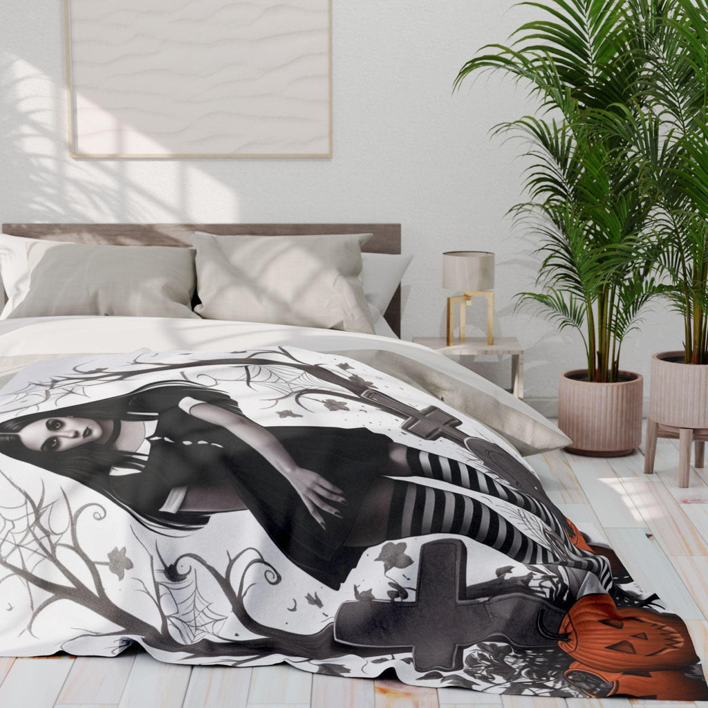 Parody Gothic Halloween Fleece Throw | Spooky Autumn Decor | Cozy Blanket for Dark Home Accents