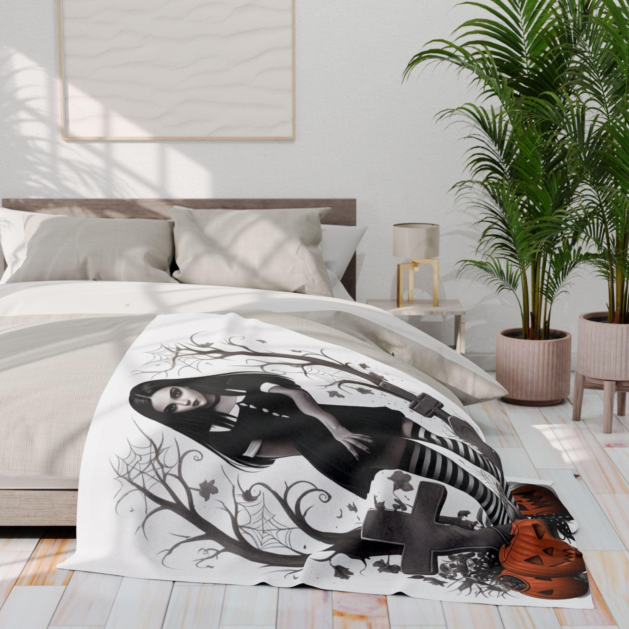Parody Gothic Halloween Fleece Throw | Spooky Autumn Decor | Cozy Blanket for Dark Home Accents