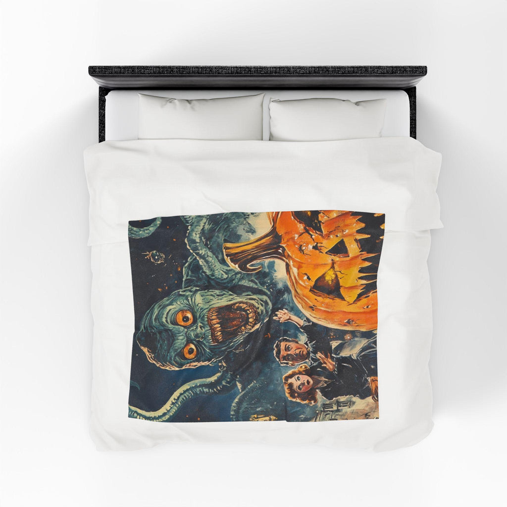 Spooky Movie Night Velveteen Throw Blanket: Halloween Haunted House Decor