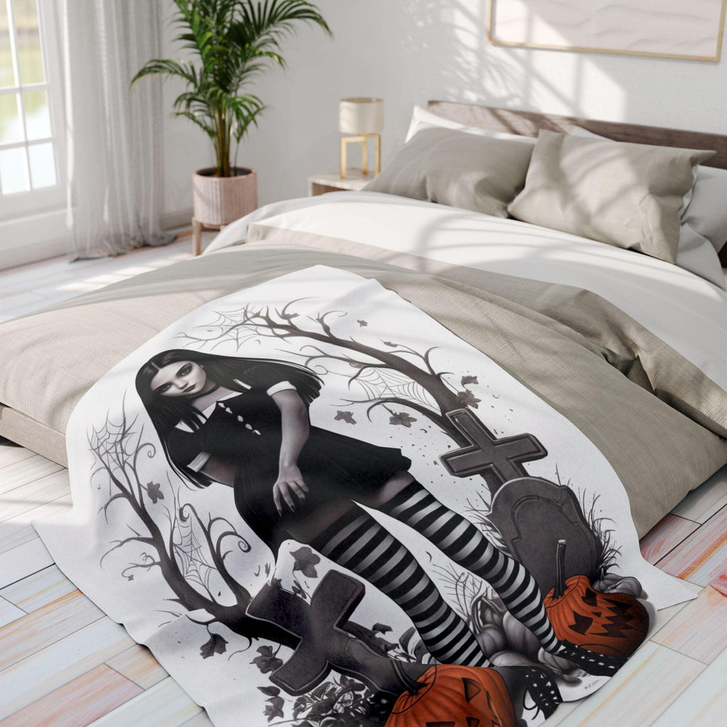 Parody Gothic Halloween Fleece Throw | Spooky Autumn Decor | Cozy Blanket for Dark Home Accents