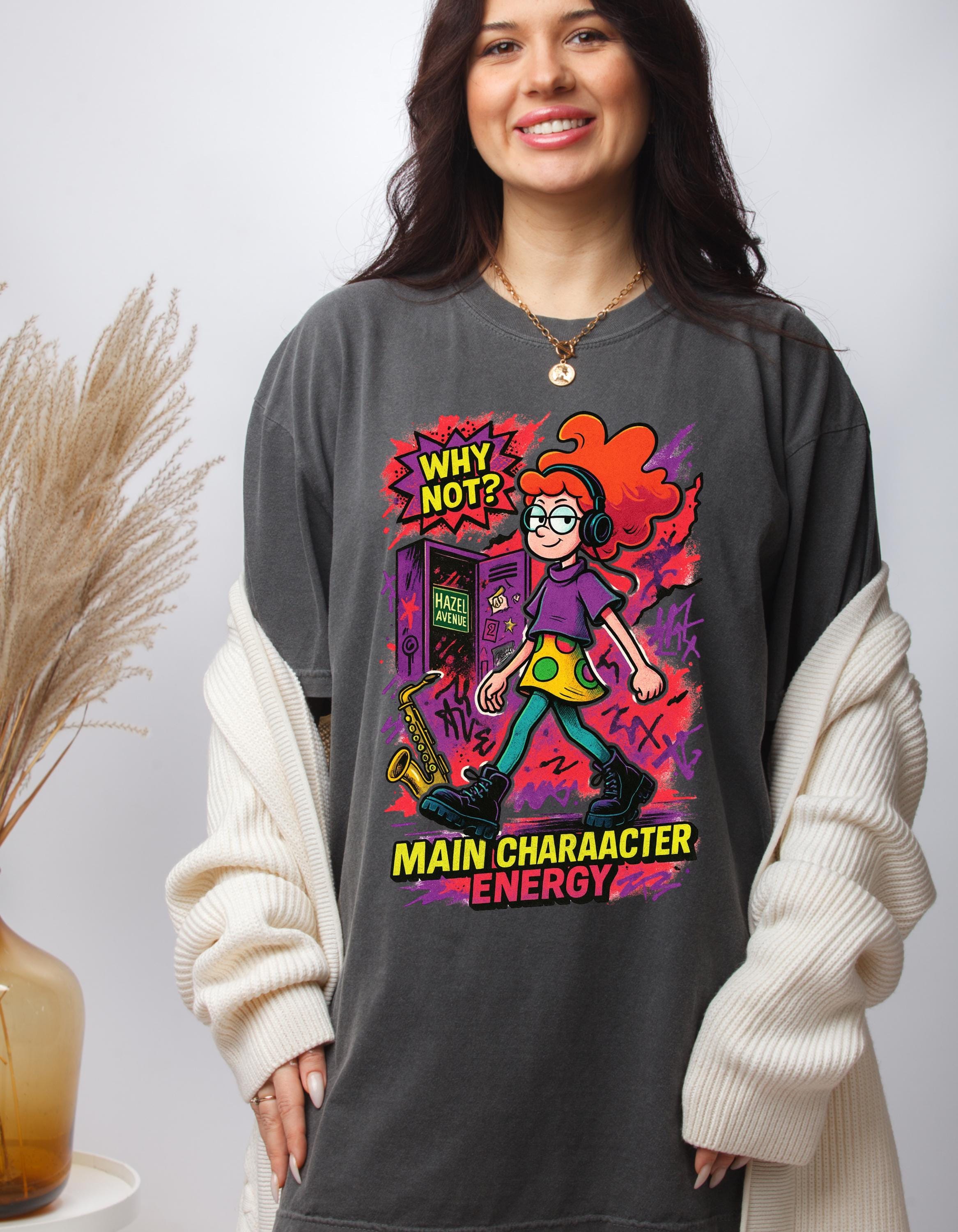 Quirky Main Character Energy Tee: Garment-Dyed Cotton Graphic Shirt