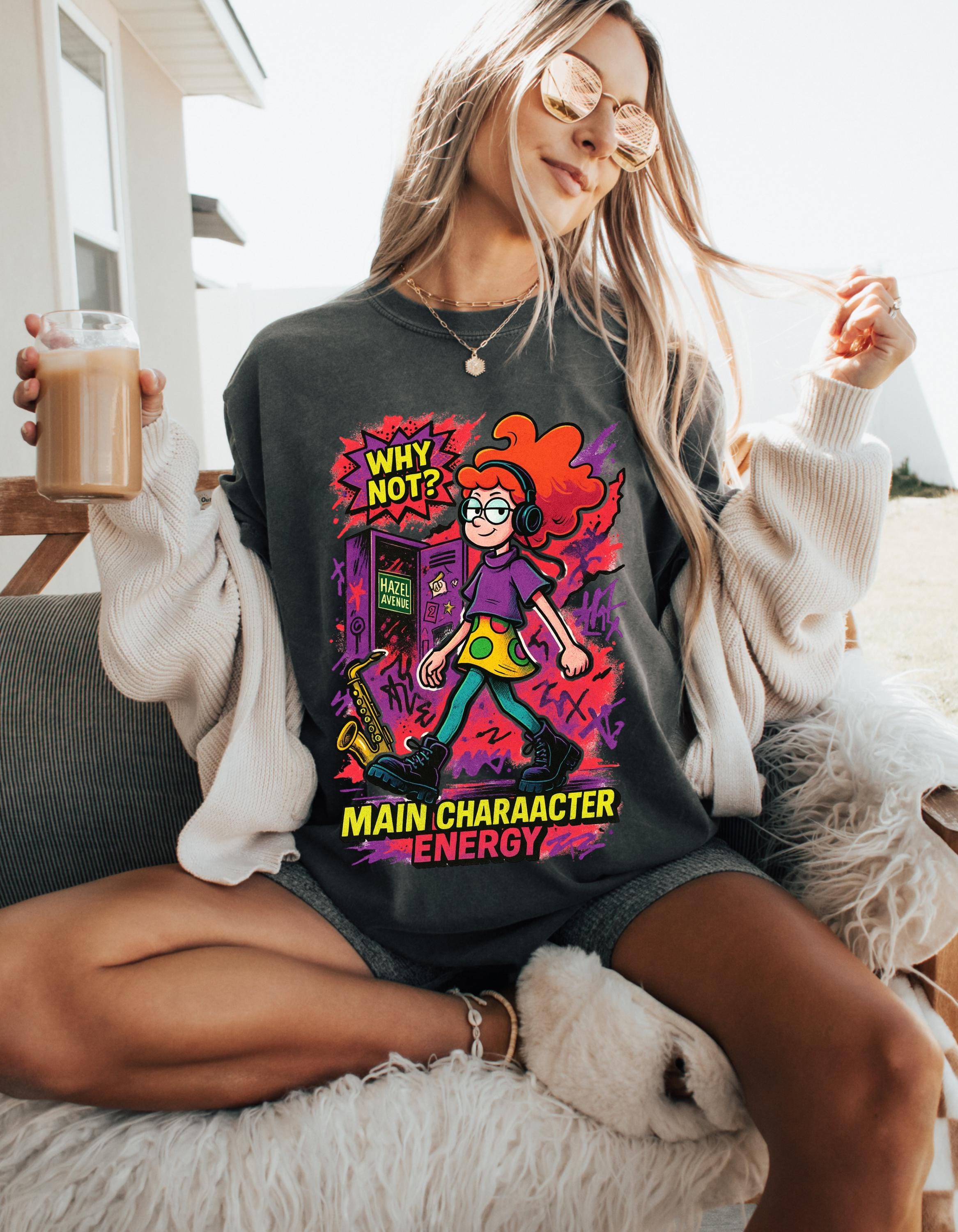 Quirky Main Character Energy Tee: Garment-Dyed Cotton Graphic Shirt