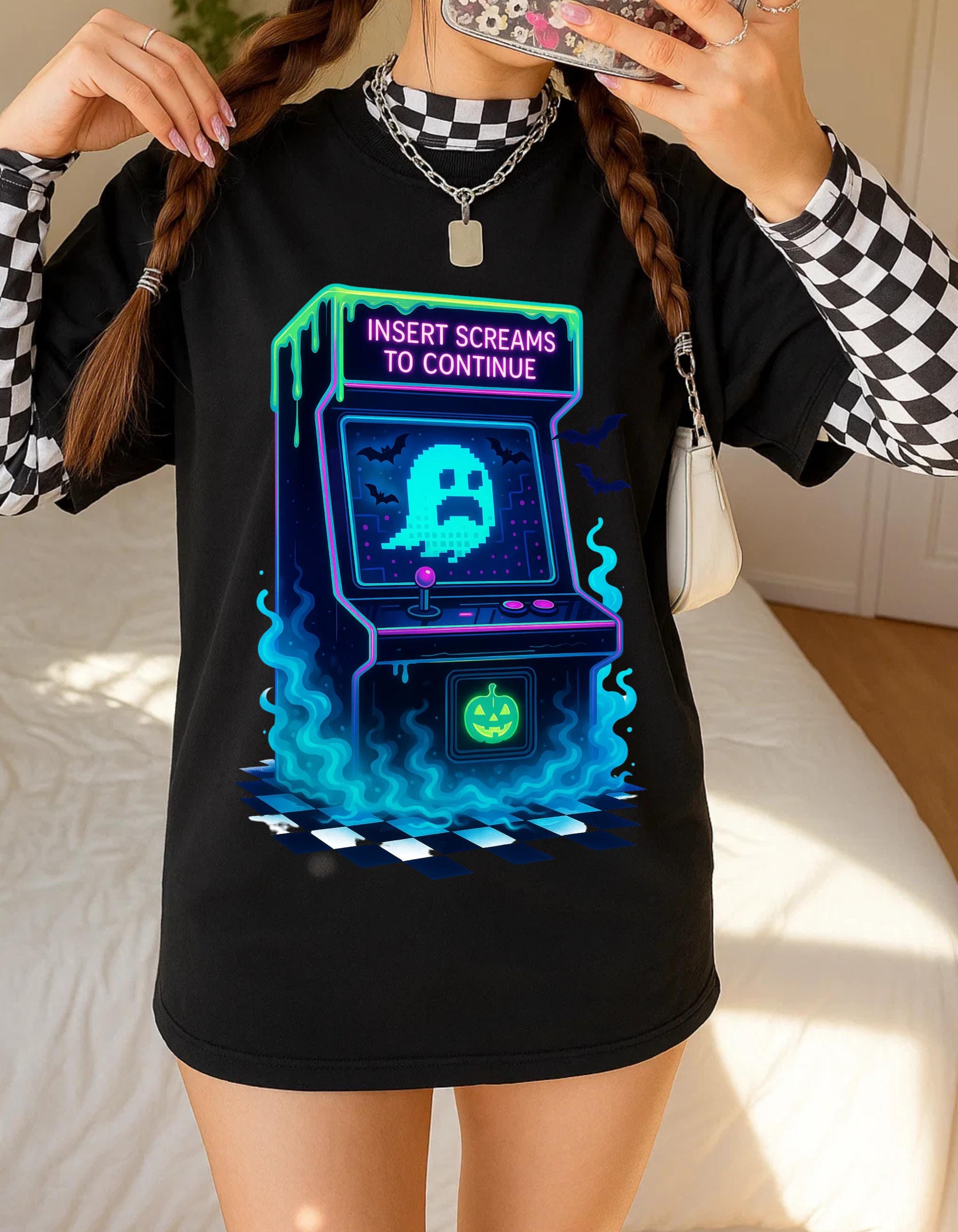 Parody Retro Arcade Ghost Gamer Tee - Unisex Cotton Halloween Costume Shirt - Fun Gaming Gift