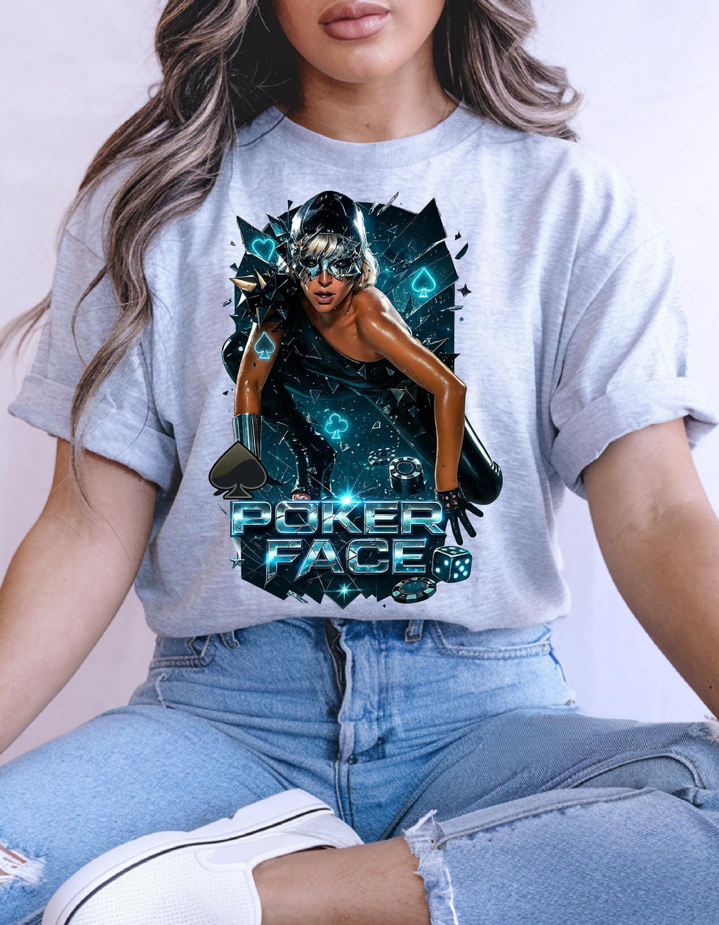 Poker Face Graphic Tee: Unisex Heavy Cotton T-Shirt
