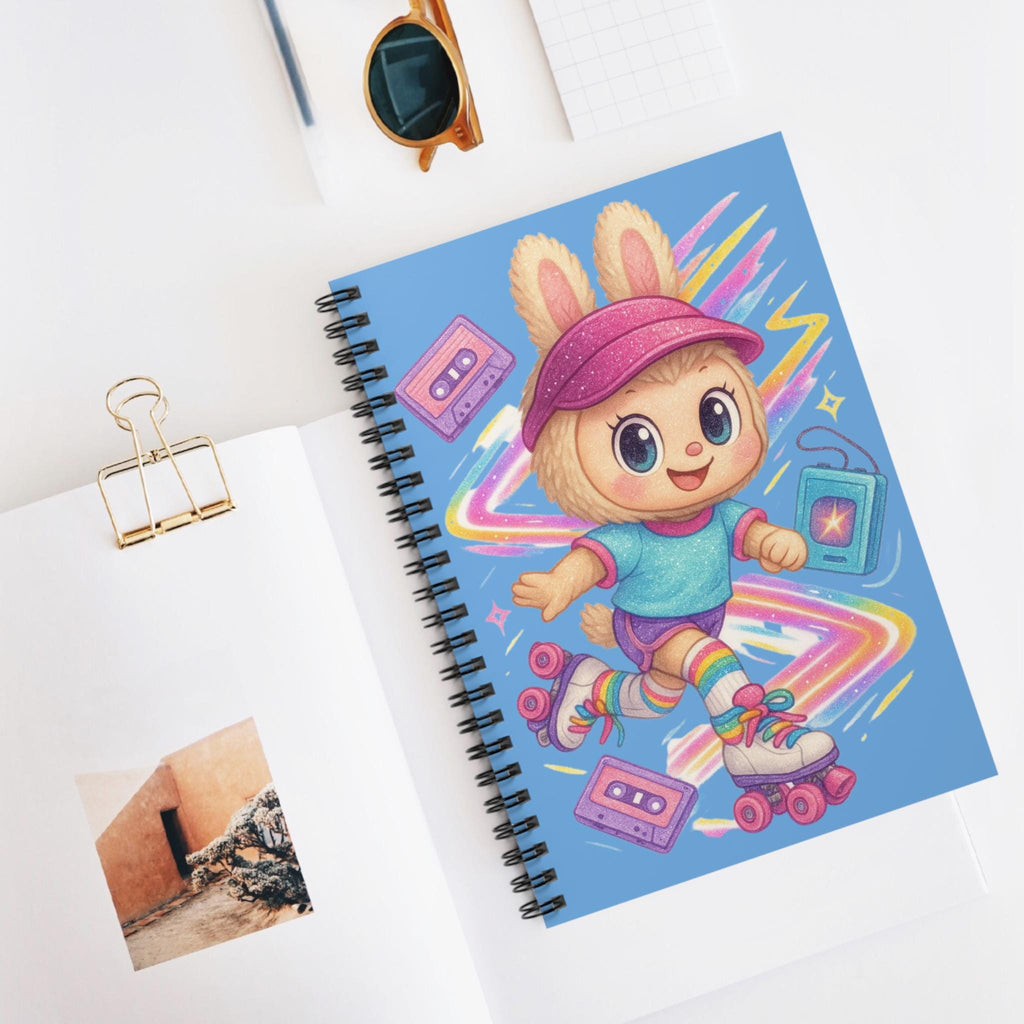 Parody Retro 90s Roller Skating Bunny Spiral Notebook: Cute Journal for Kids, School Supplies & Fun Writing