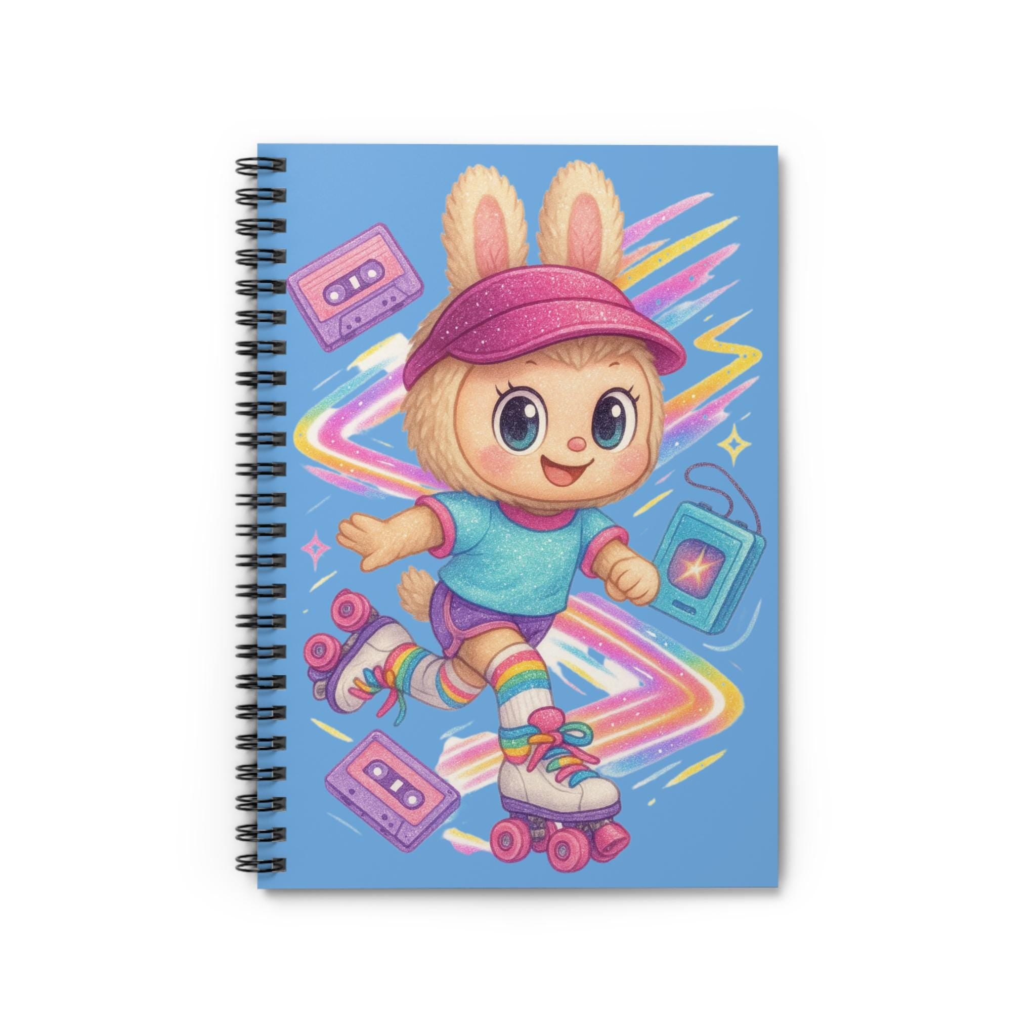 Parody Retro 90s Roller Skating Bunny Spiral Notebook: Cute Journal for Kids, School Supplies & Fun Writing