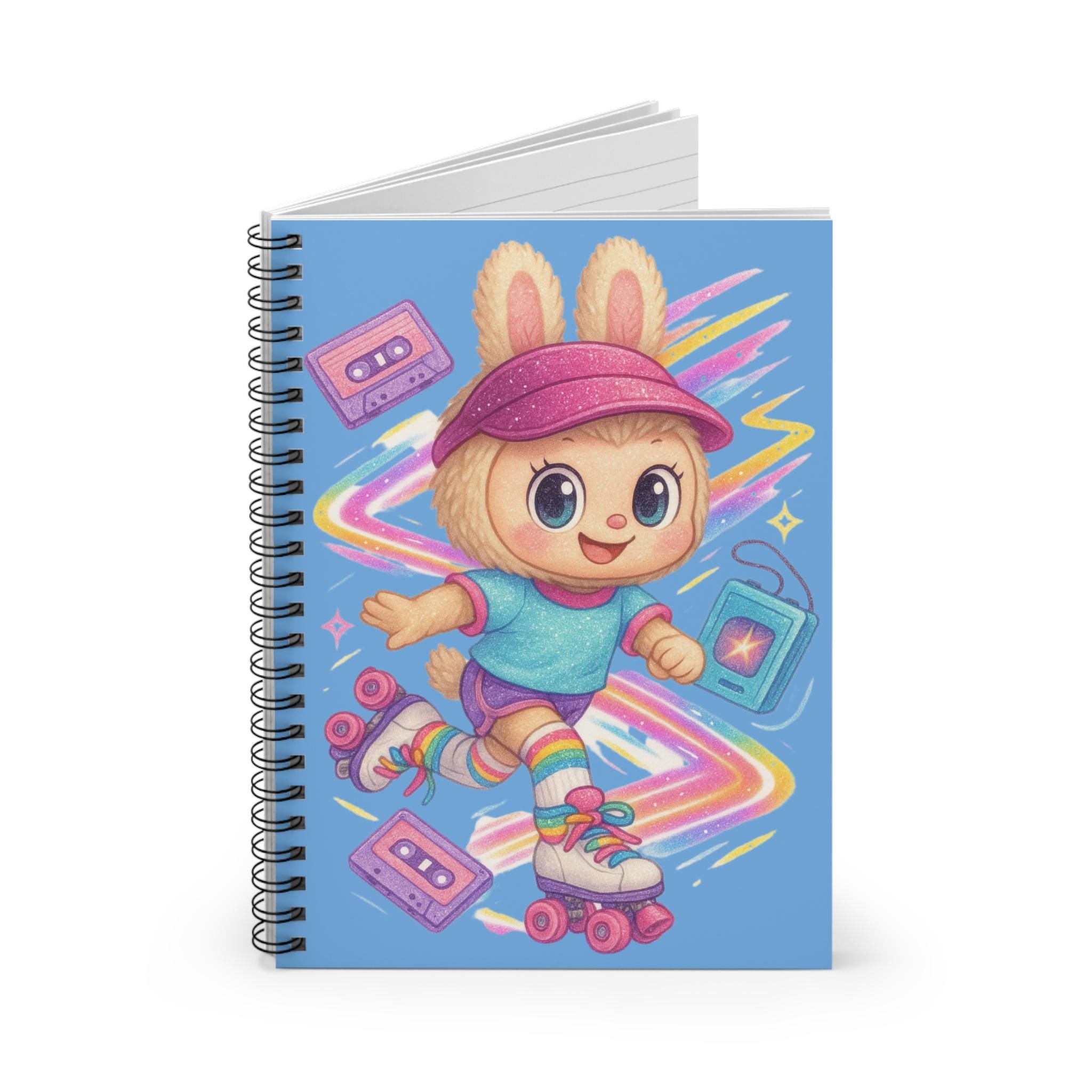 Parody Retro 90s Roller Skating Bunny Spiral Notebook: Cute Journal for Kids, School Supplies & Fun Writing
