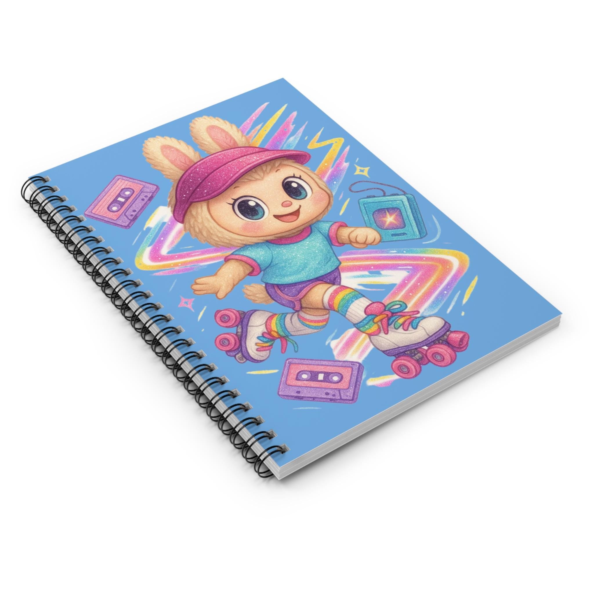Parody Retro 90s Roller Skating Bunny Spiral Notebook: Cute Journal for Kids, School Supplies & Fun Writing