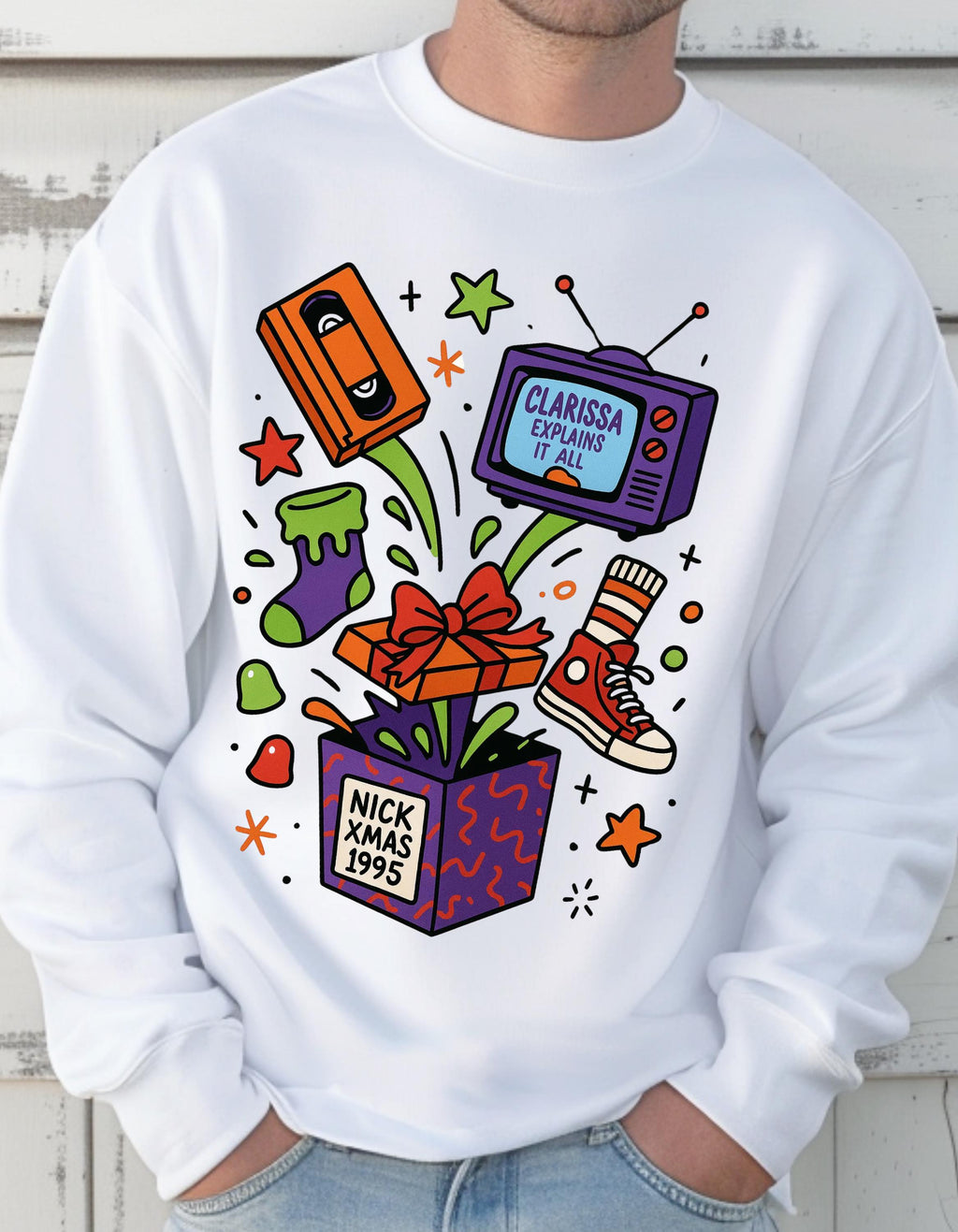 Vibrant Retro Parody Crewneck: Unisex Vintage Graphic Sweatshirt for Trendy Casual Loungewear