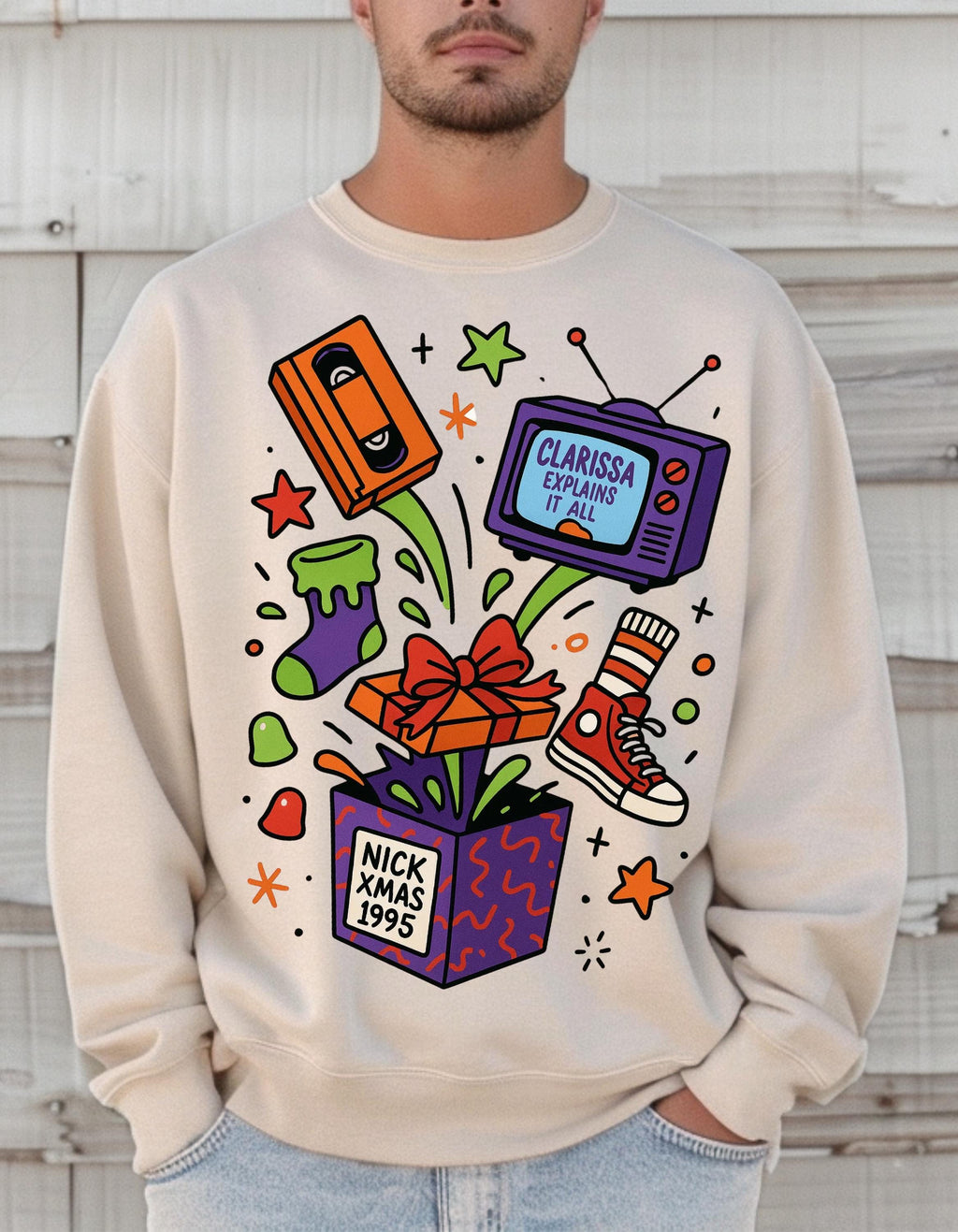 Vibrant Retro Parody Crewneck: Unisex Vintage Graphic Sweatshirt for Trendy Casual Loungewear