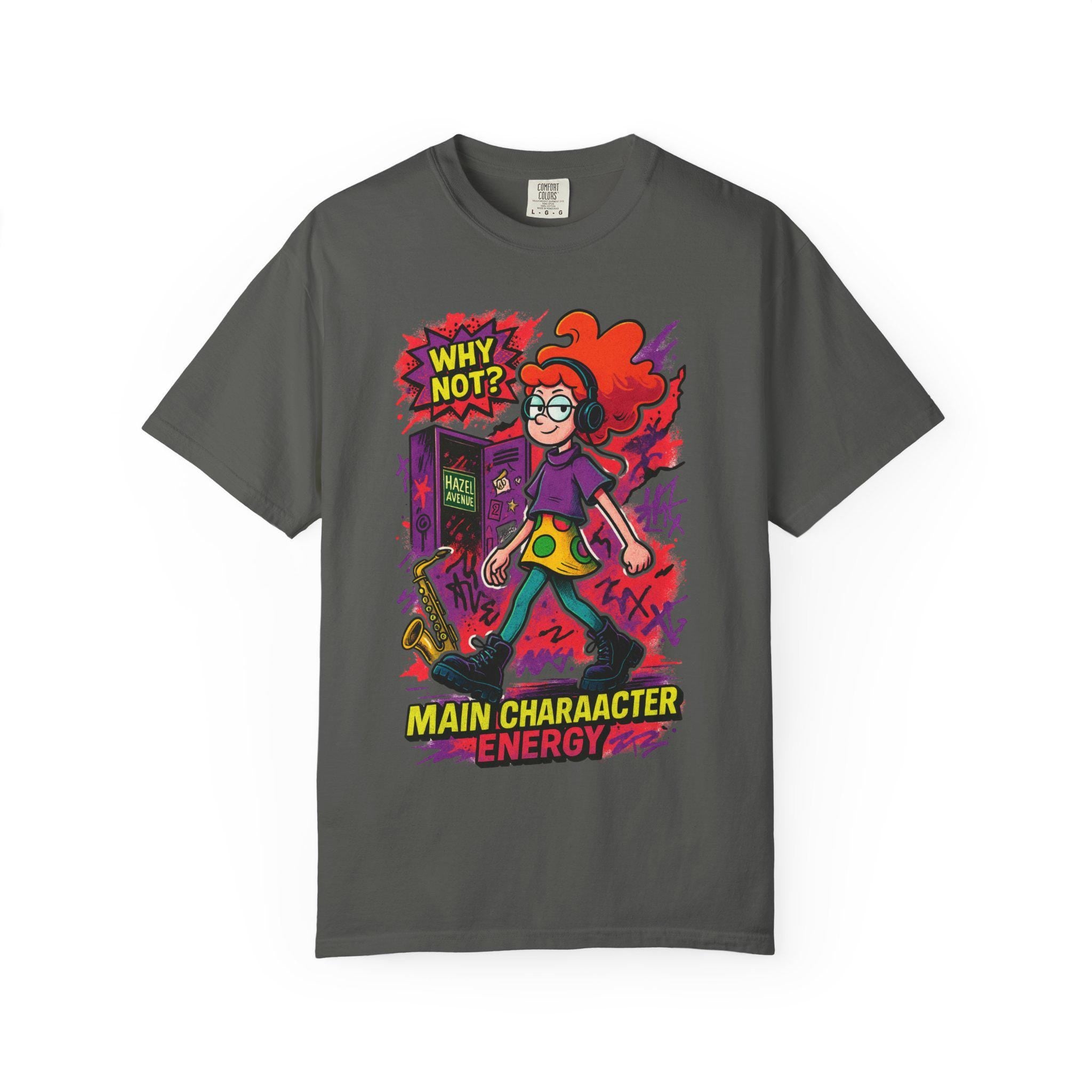 Quirky Main Character Energy Tee: Garment-Dyed Cotton Graphic Shirt