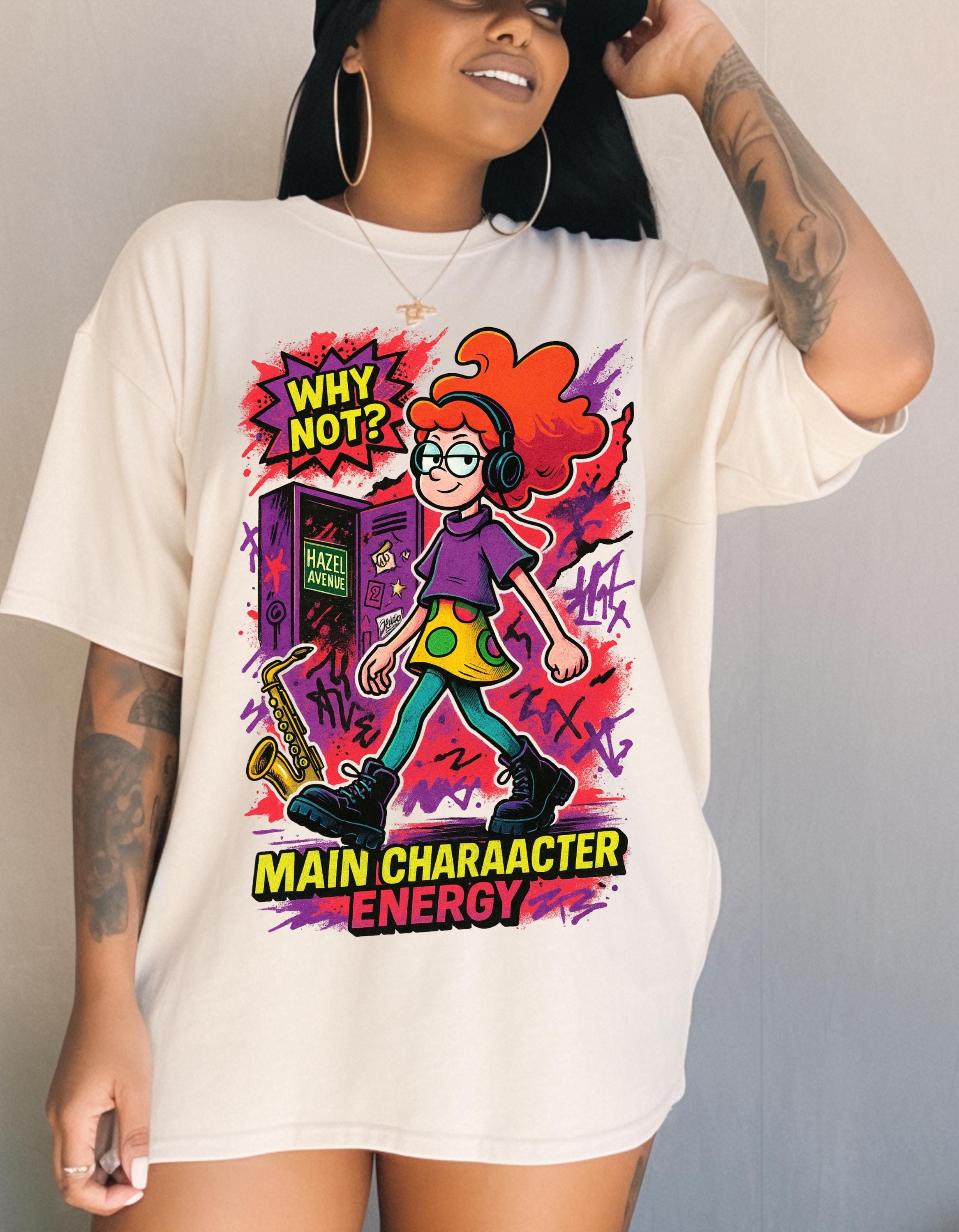 Quirky Main Character Energy Tee: Garment-Dyed Cotton Graphic Shirt