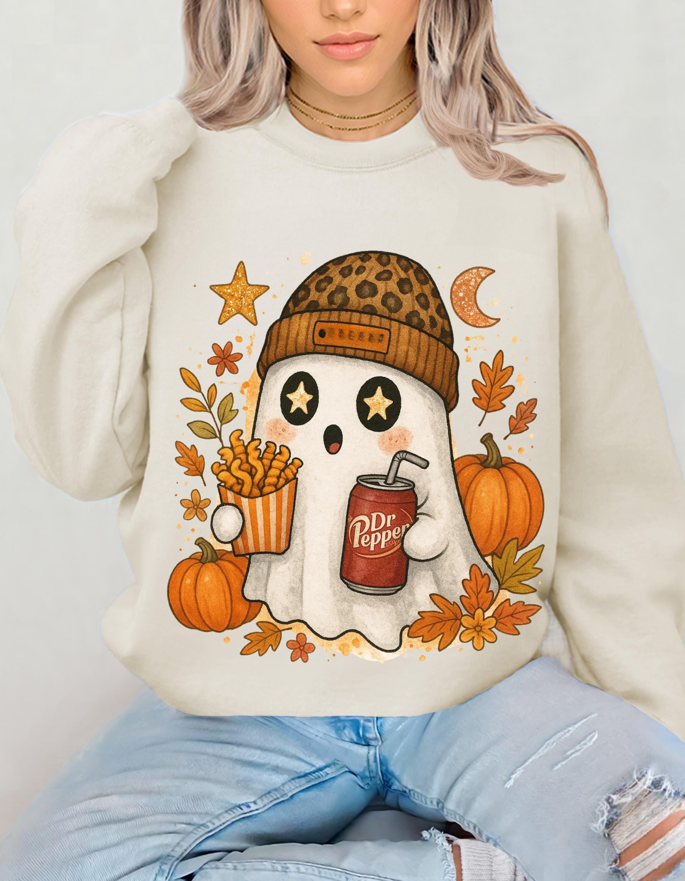 Adorable Halloween Ghost Sweatshirt: Cozy Autumn Wear for Fall Celebrations & Spooky Season