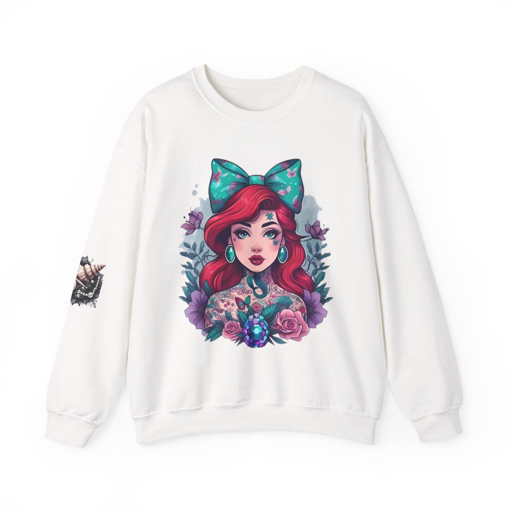 Vintage Tattooed Mermaid Crewneck: Grunge Y2K Unisex Sweater, Alternative Hipster Fashion Pullover