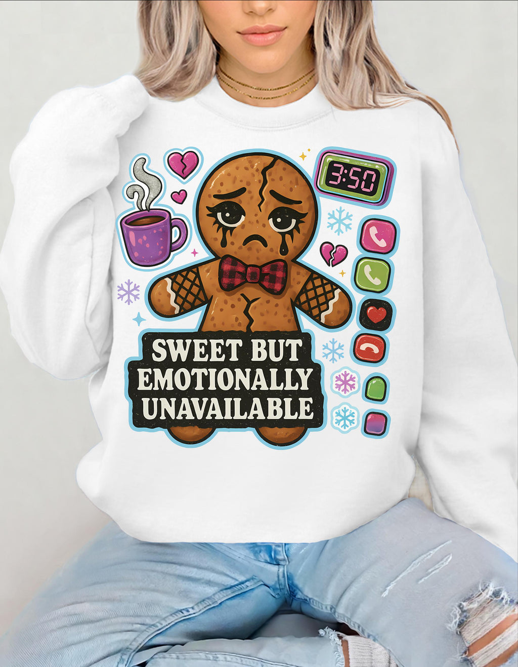 Witty Gingerbread Crewneck Sweatshirt: Emotionally Unavailable Holiday Humor Gift for Introverts