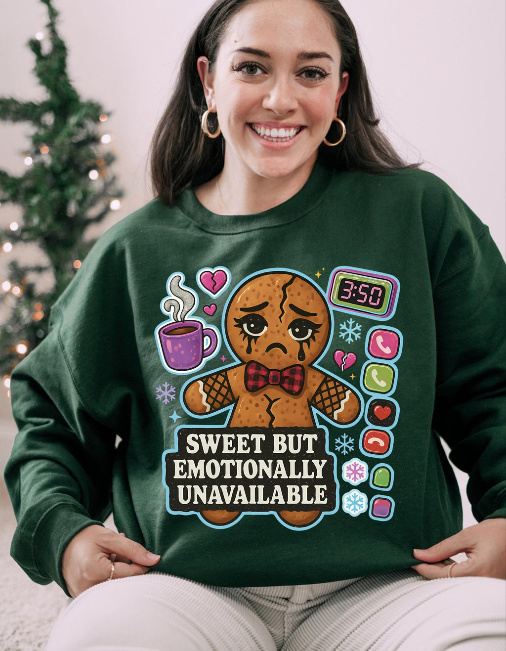 Witty Gingerbread Crewneck Sweatshirt: Emotionally Unavailable Holiday Humor Gift for Introverts