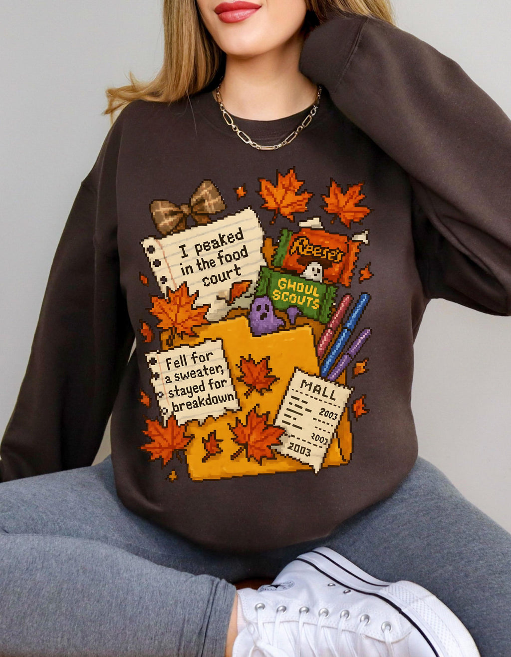 Pixelated Autumn Crewneck Sweatshirt: Cozy Fall Fashion