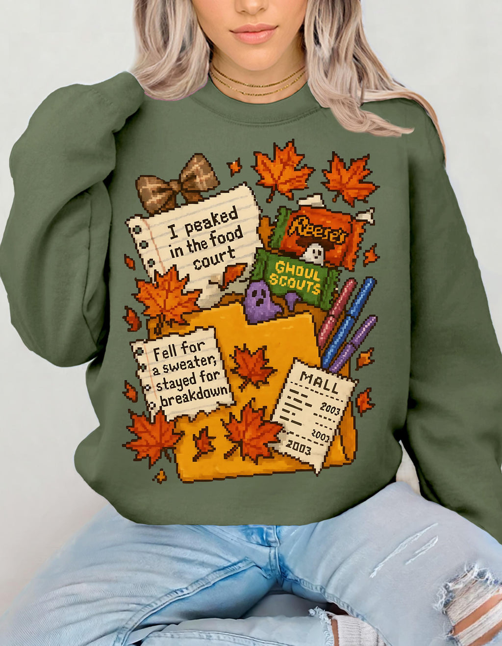 Pixelated Autumn Crewneck Sweatshirt: Cozy Fall Fashion