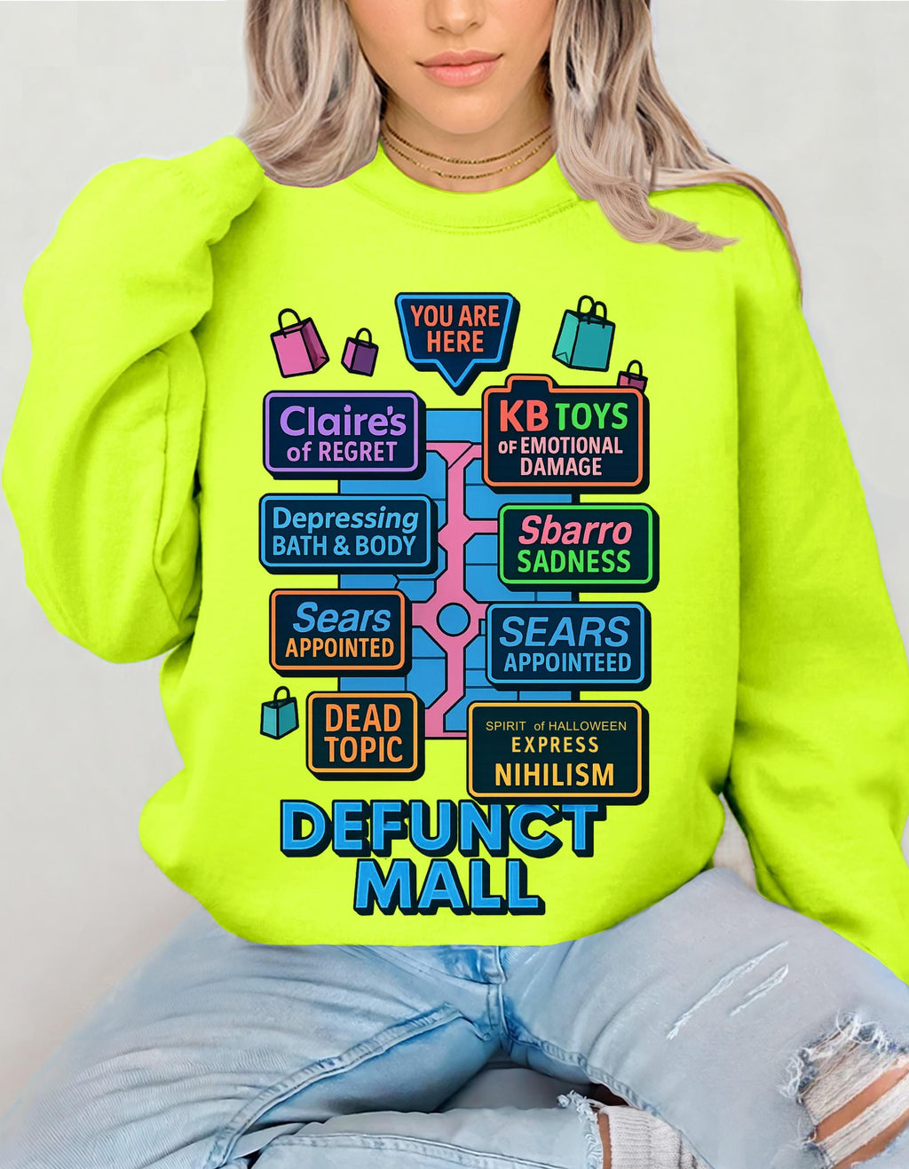 Retro Defunct Mall Sweatshirt: 90s Nostalgia Crewneck
