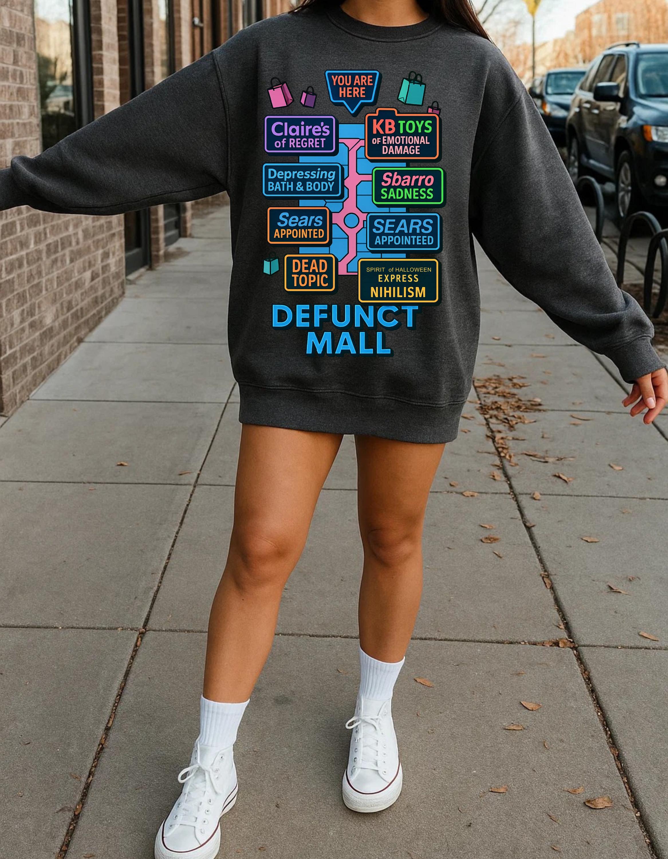 Retro Defunct Mall Sweatshirt: 90s Nostalgia Crewneck