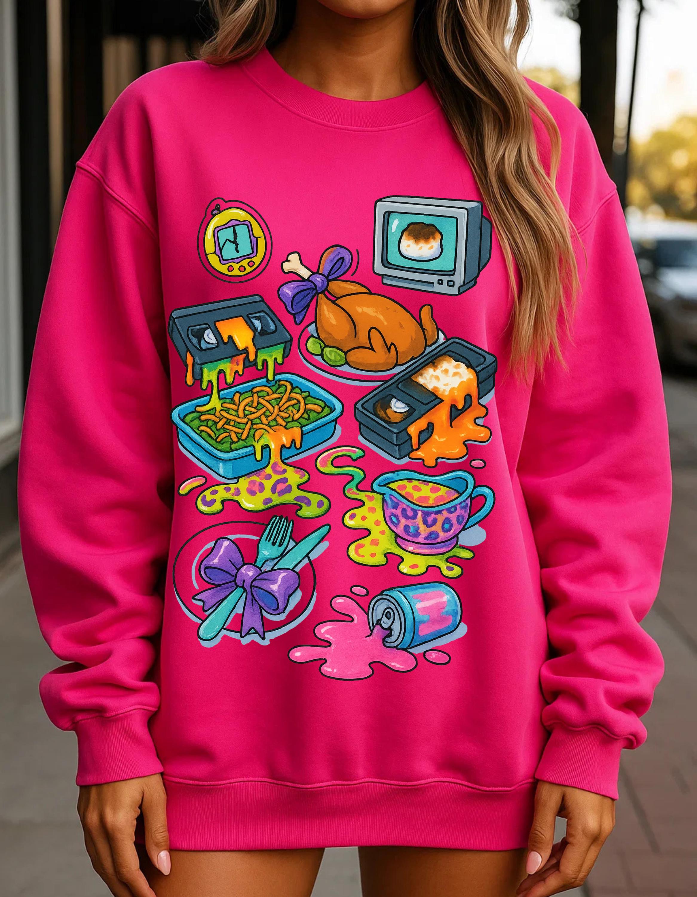 Y2K Leopard Print Crewneck: Cozy Unisex Cartoon Sweatshirt for Thanksgiving, Birthday & Holiday Gifts