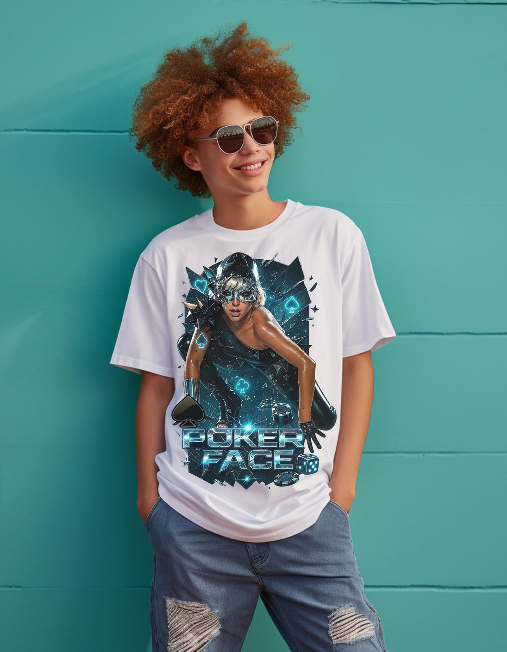 Poker Face Graphic Tee: Unisex Heavy Cotton T-Shirt