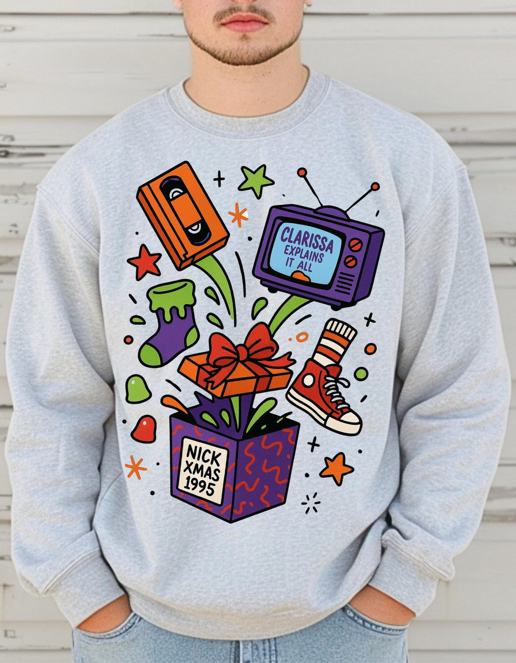 Vibrant Retro Parody Crewneck: Unisex Vintage Graphic Sweatshirt for Trendy Casual Loungewear