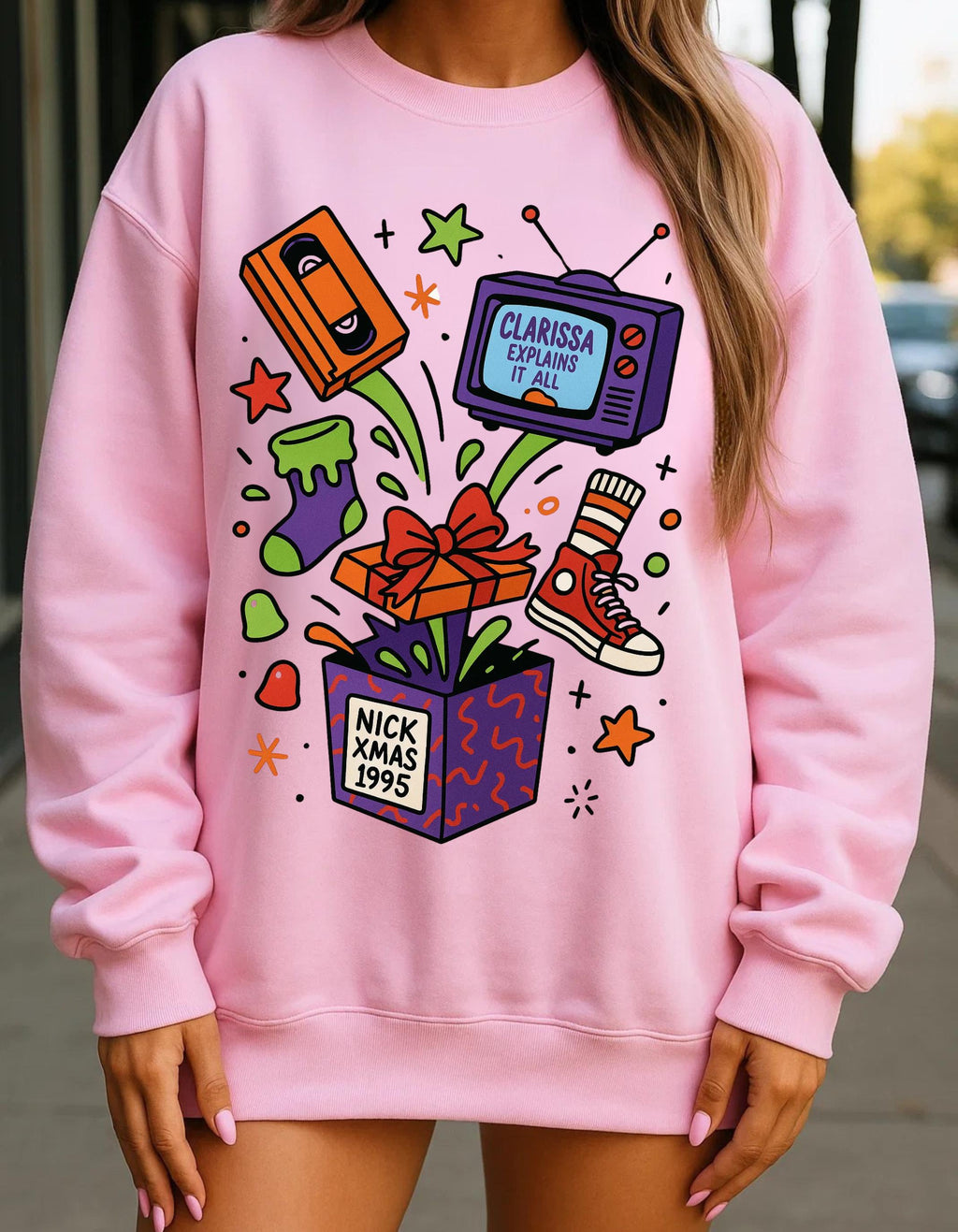 Vibrant Retro Parody Crewneck: Unisex Vintage Graphic Sweatshirt for Trendy Casual Loungewear