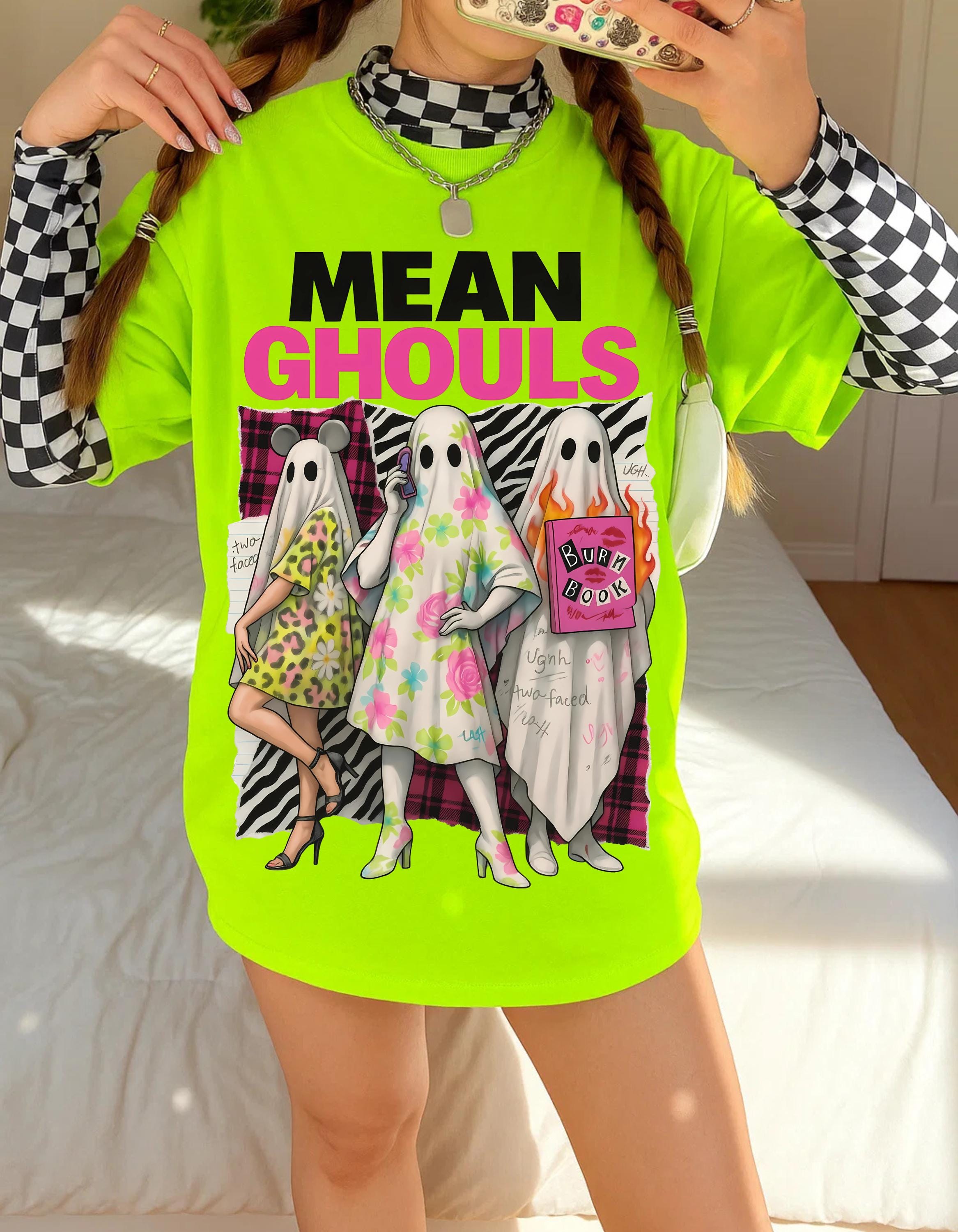 Vintage-Style Mean Ghouls Unisex Cotton Tee: Spooky Halloween Graphic Shirt, Trendy Ghost Apparel