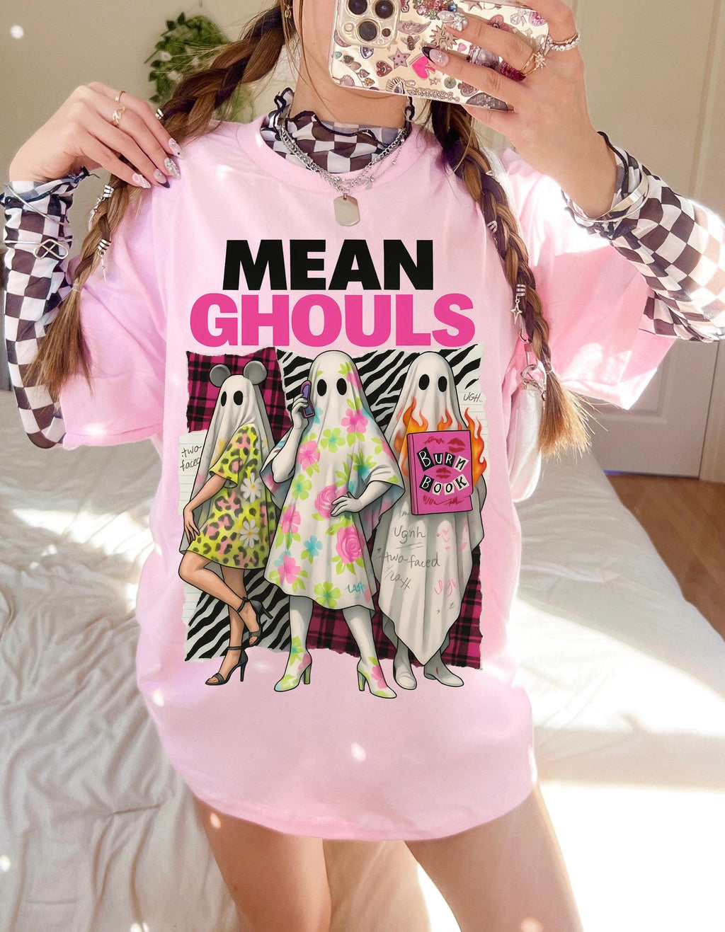 Vintage-Style Mean Ghouls Unisex Cotton Tee: Spooky Halloween Graphic Shirt, Trendy Ghost Apparel