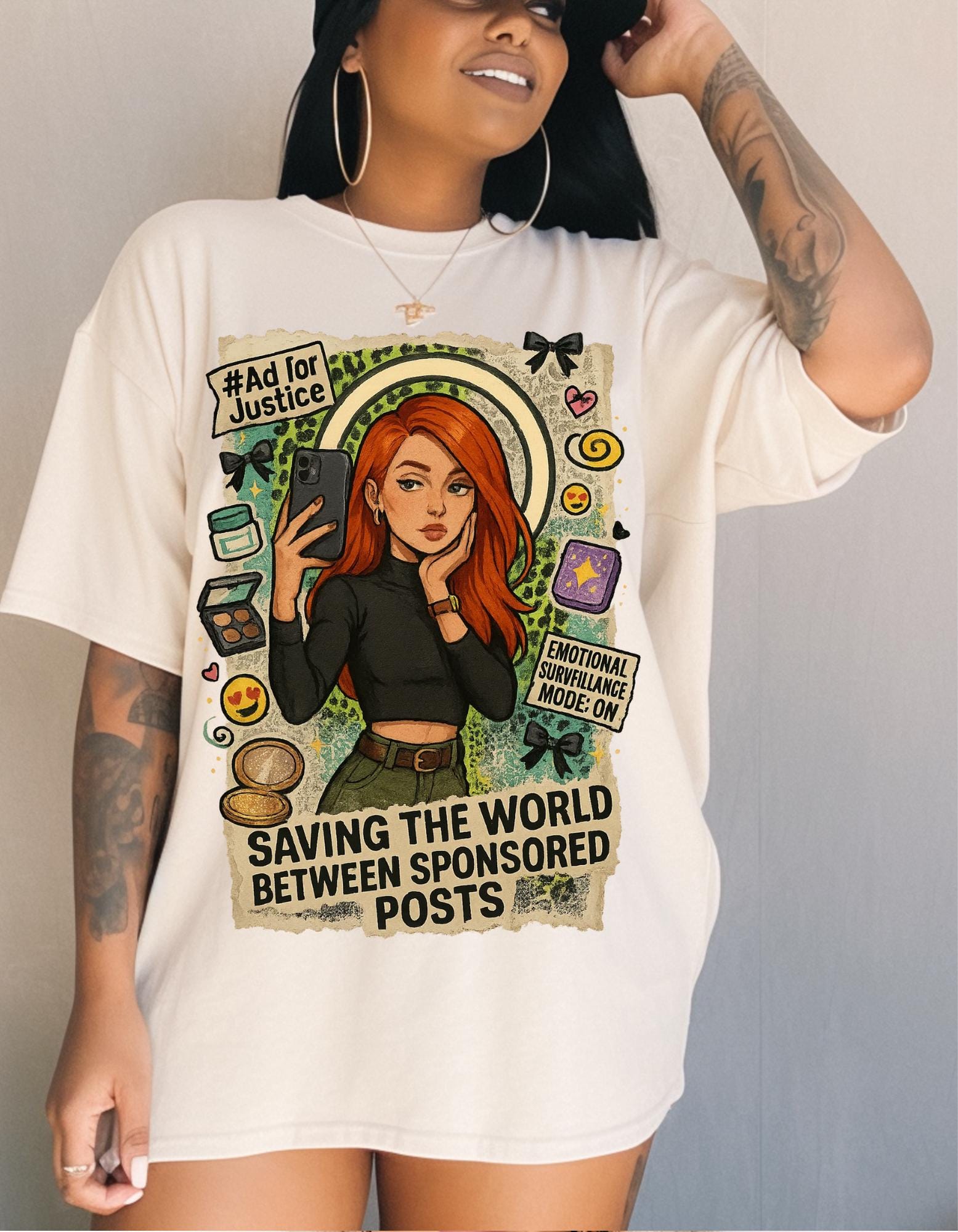 Eco-Friendly Graphic Tee: 'Saving the World Between Sponsored Posts' - Trendsetter Gift