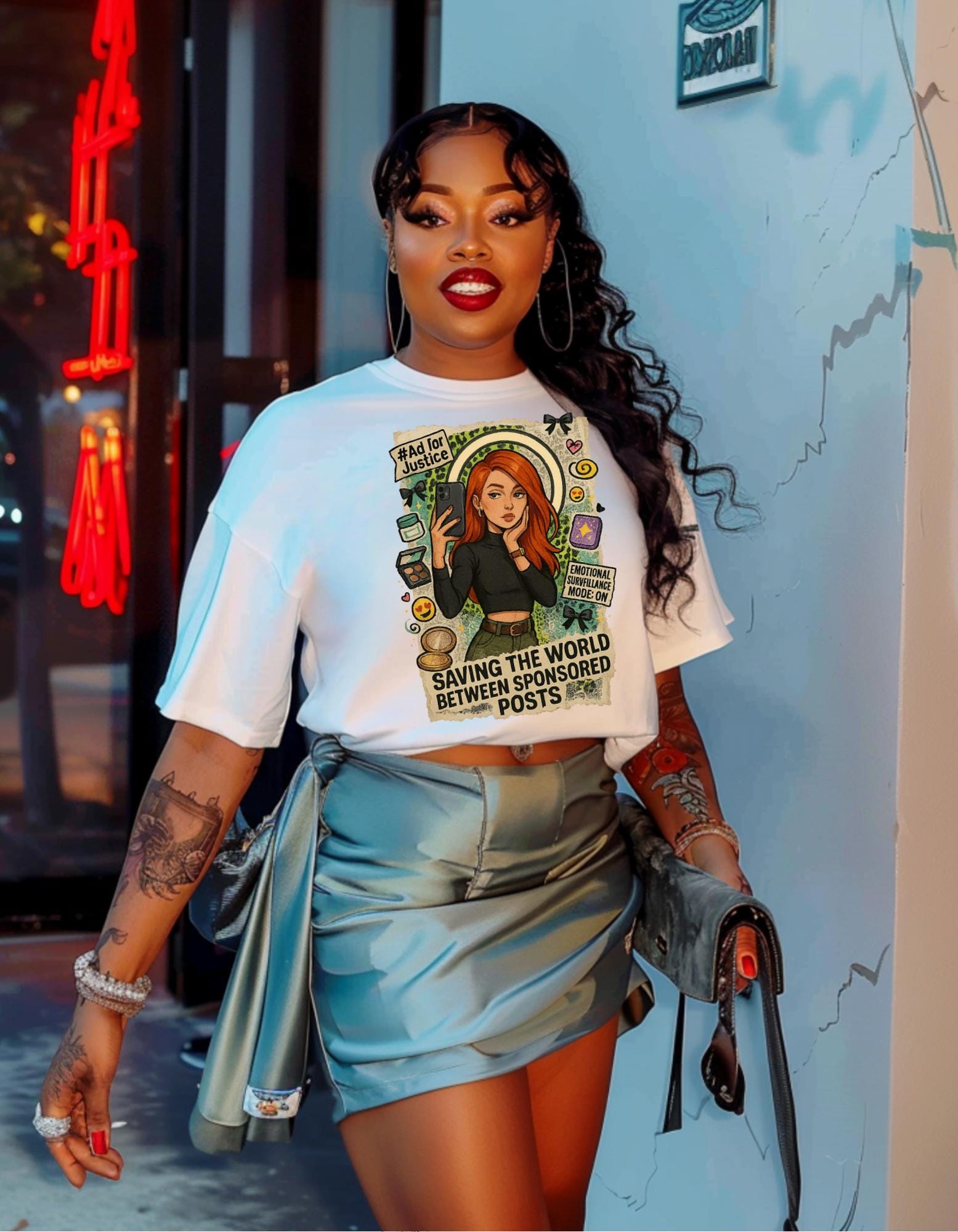 Eco-Friendly Graphic Tee: 'Saving the World Between Sponsored Posts' - Trendsetter Gift