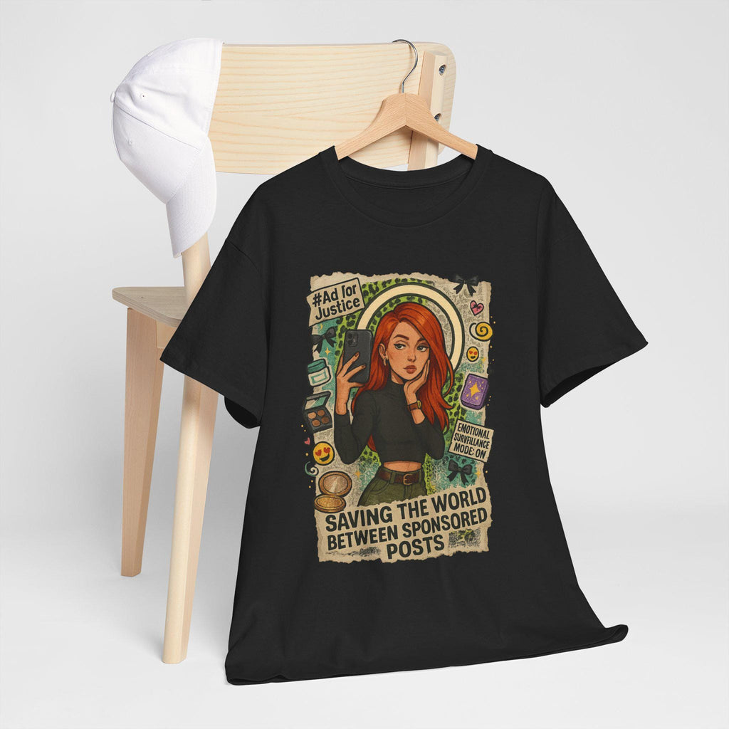 Eco-Friendly Graphic Tee: 'Saving the World Between Sponsored Posts' - Trendsetter Gift