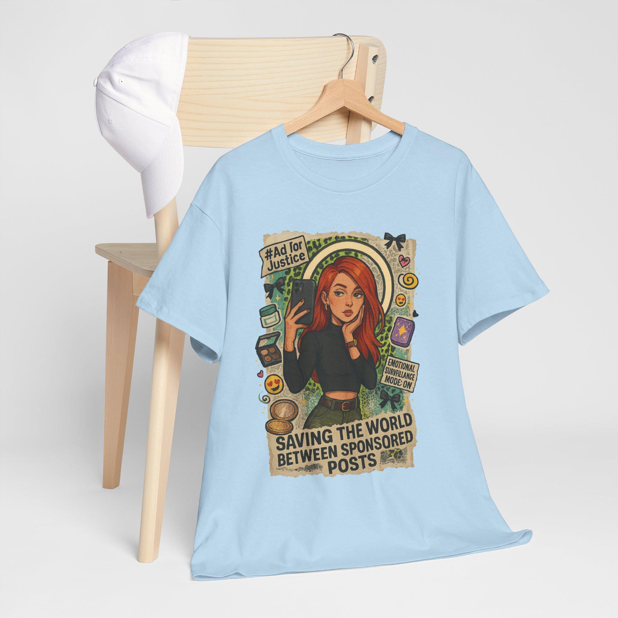 Eco-Friendly Graphic Tee: 'Saving the World Between Sponsored Posts' - Trendsetter Gift